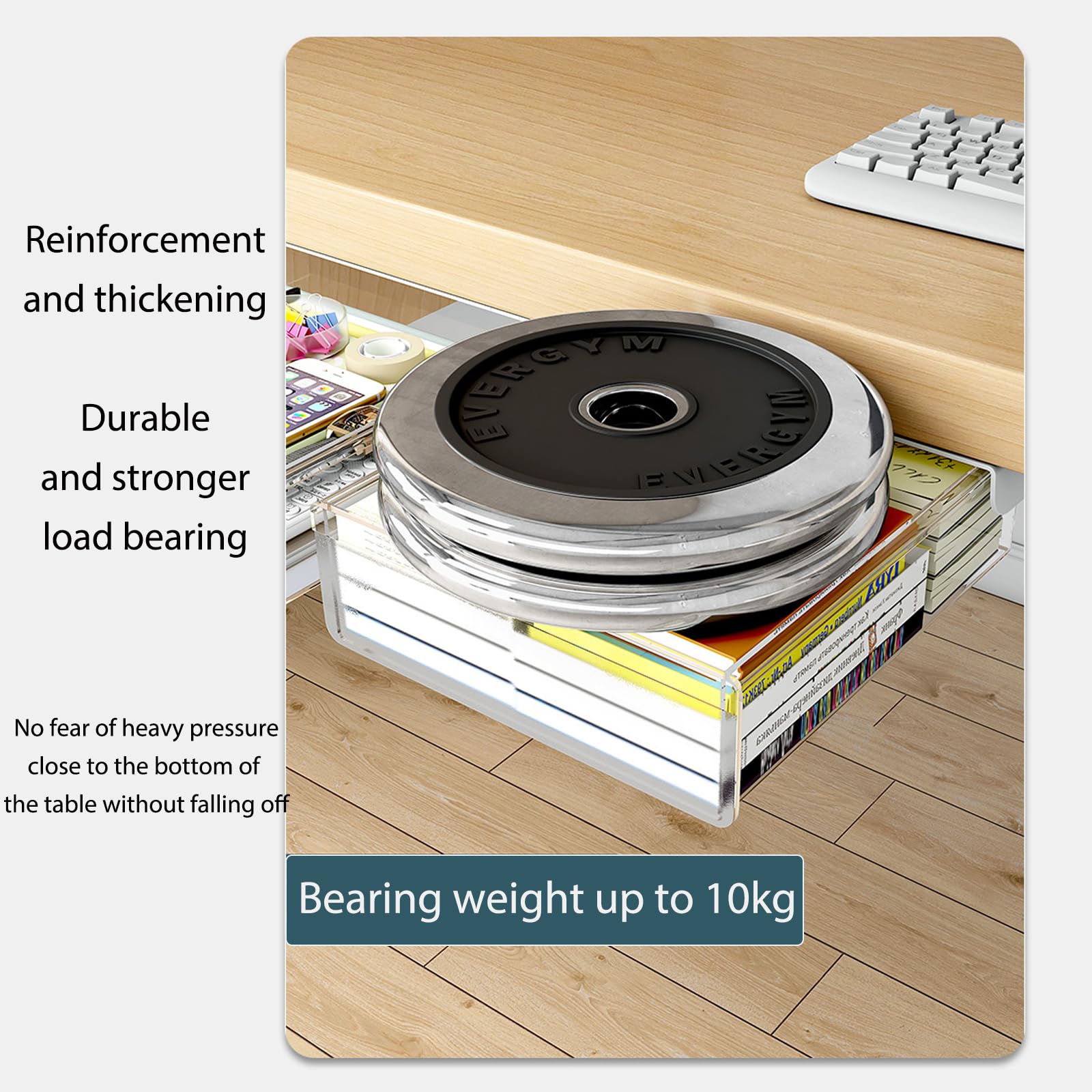 2 Pack Under Desk Drawer Organizer - Slide Out Storage Tray with Self-Adhesive, Hidden Desktop Organizer for Office Supplies, School & Home Essentials (Black) | Perfect for Small Space Organization in Office, Study Room or Kitchen