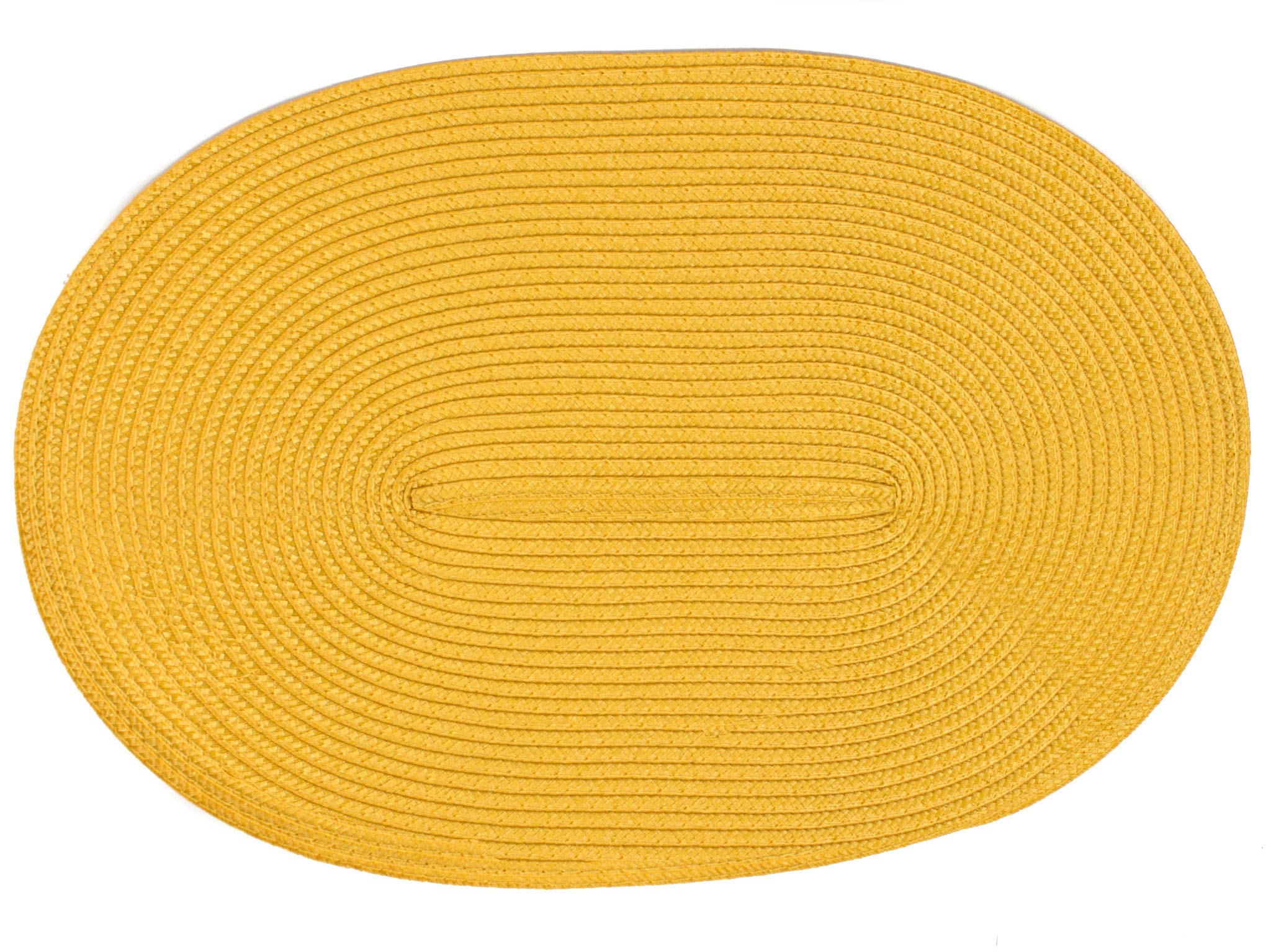London Woven Spiral Table Placemats Set of 4 - 16.9 x 13 Inch Oval Non-Slip Dining Mats in Yellow - Perfect for Thanksgiving, Christmas Dinner & Home Decor