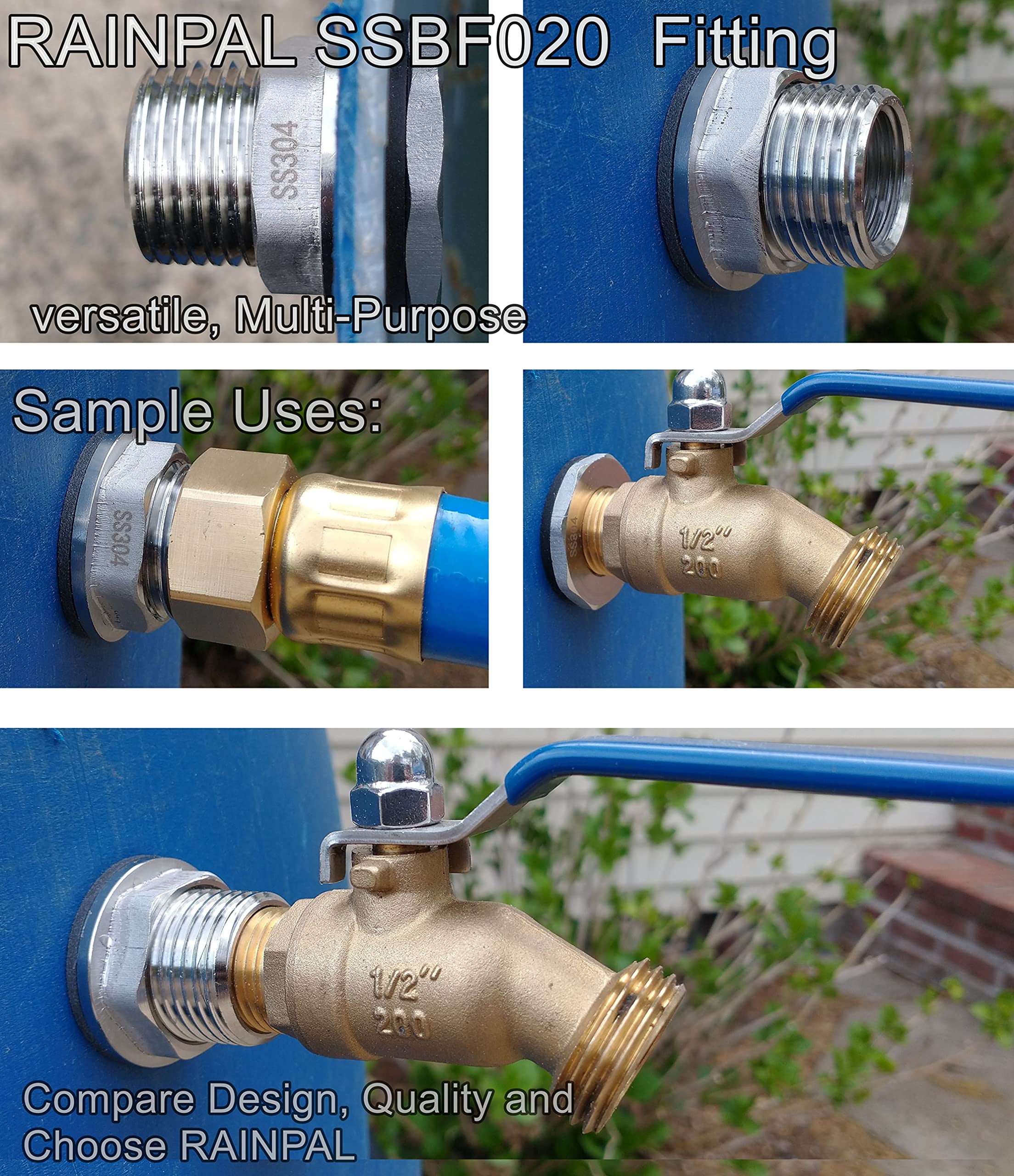 304 Stainless Steel Bulkhead Tank Fitting - Double Female 1/2