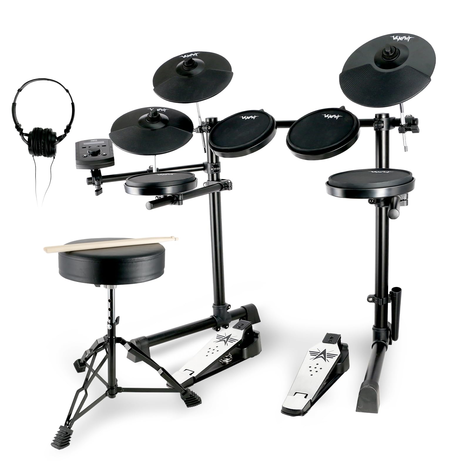 **Electric Drum Set for Beginners - Electronic Drum Kit with Quiet Silicone Pads, 20 Drum Set, 350 Sounds, Bluetooth, 2 Pedals, Sticks & Stool - Perfect for Home Practice, Studio Recording & Live Performances (Black)**