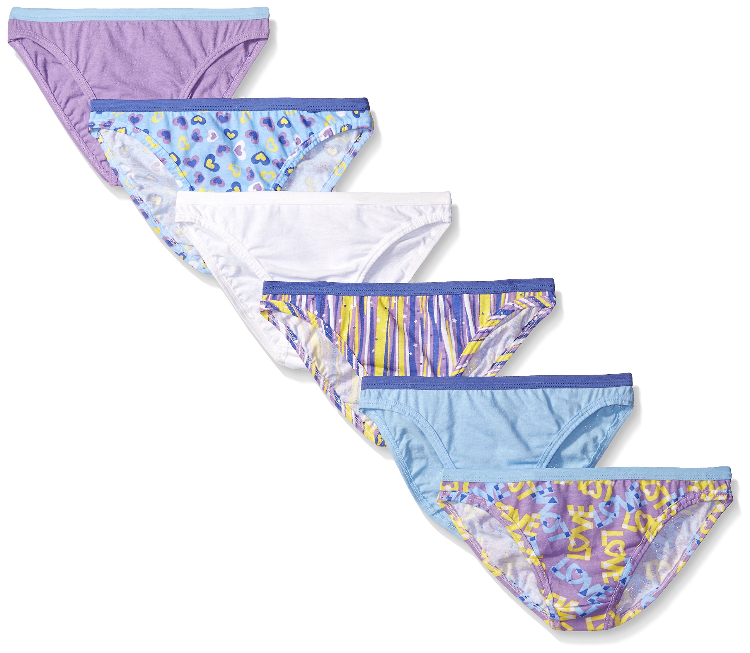 Fruit of the Loom Girls' 6-Pack Assorted Bikini Underwear - Soft Cotton Briefs for Kids, Comfortable Everyday Wear for School, Sports & Playtime