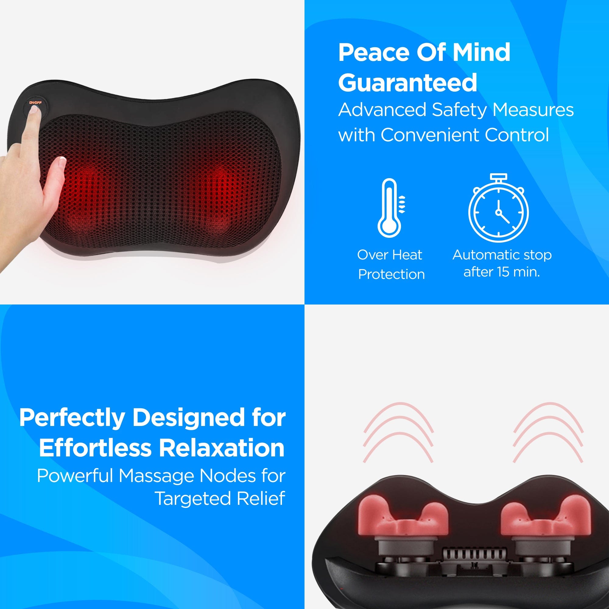 Dr Physio USA Shiatsu Massage Cushion with Heat - Full Body Neck and Back Massager Machine Model 1012 - Perfect for Home, Office and Car Relaxation