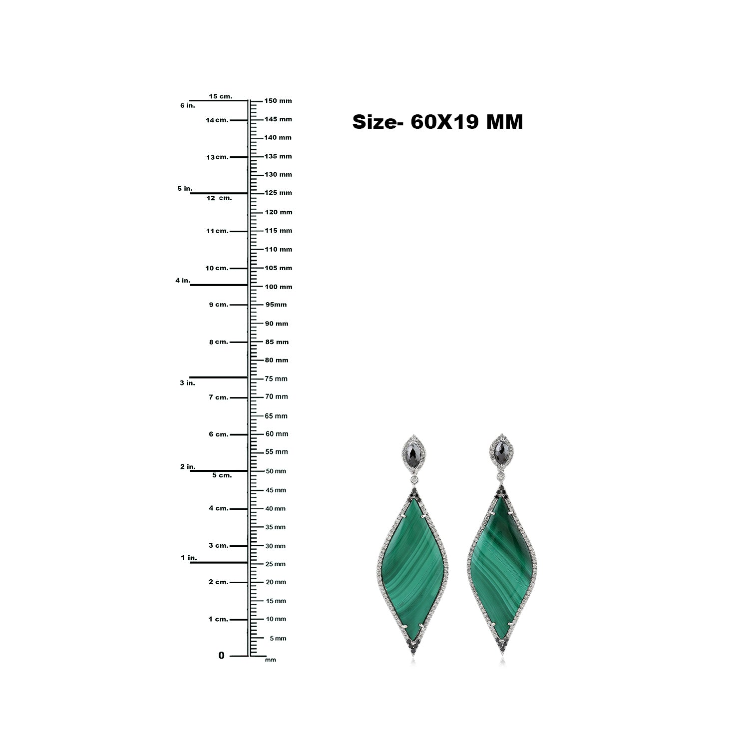 Exquisite Marquise Malachite Pave Black & White Diamond Dangle Earrings in 14K White Gold - Perfect for Weddings, Parties & Special Occasions