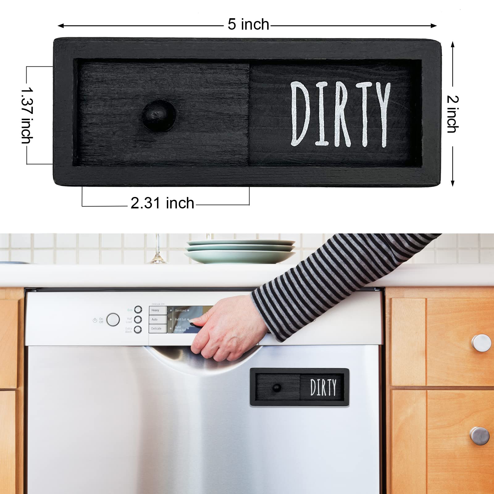WOJOGO Rustic Farmhouse Dishwasher Magnet - Clean/Dirty Indicator Sign for Kitchen Appliances, Black, 5 x 2 Inches (1 Count) - Perfect for Home, Office, and RV Use