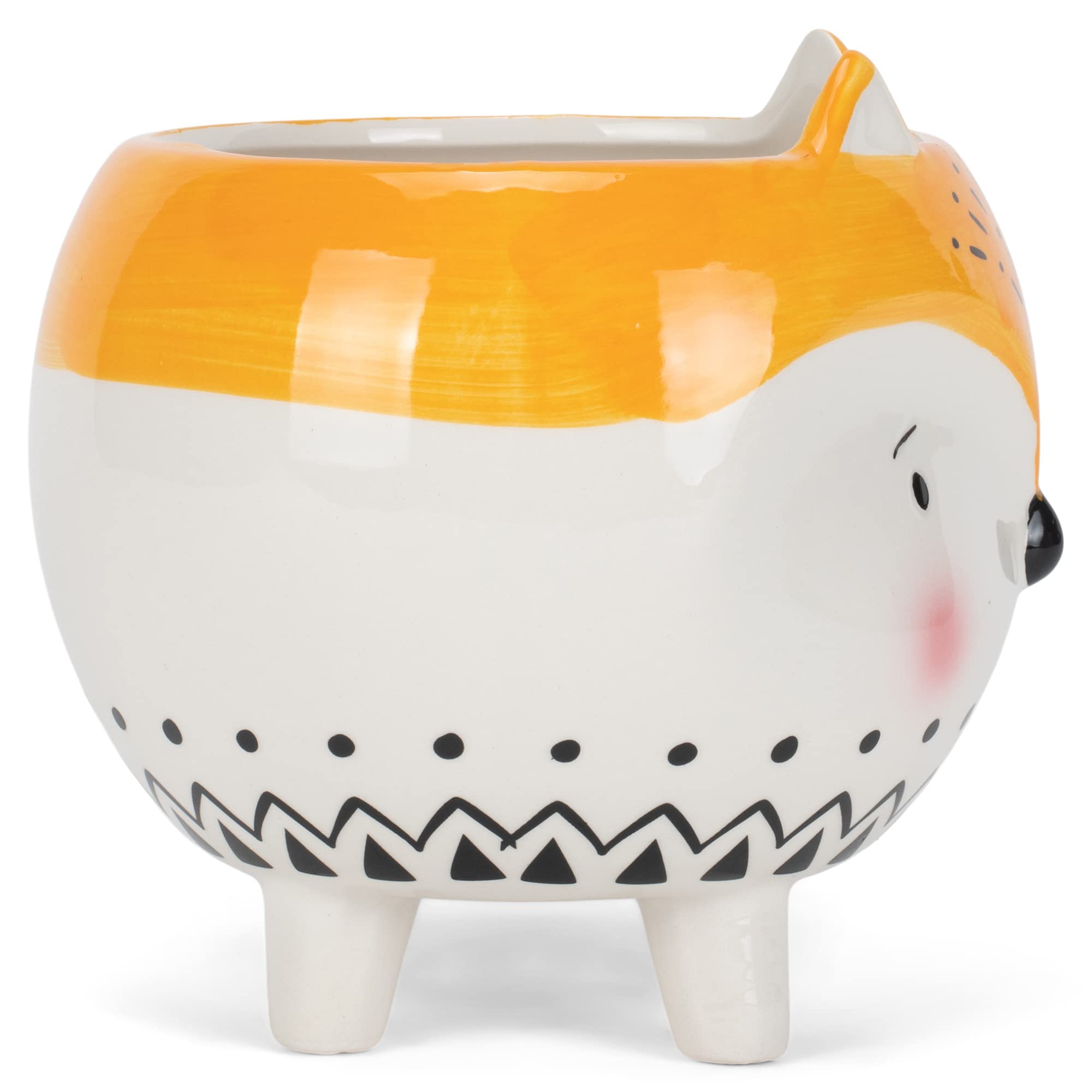 5.25 Inch Yellow White Ceramic Hedgehog Flower Pot Planter with Feet - Cute Animal Planter for Succulents, Herbs & Small Plants - Perfect for Home, Office & Garden Decor