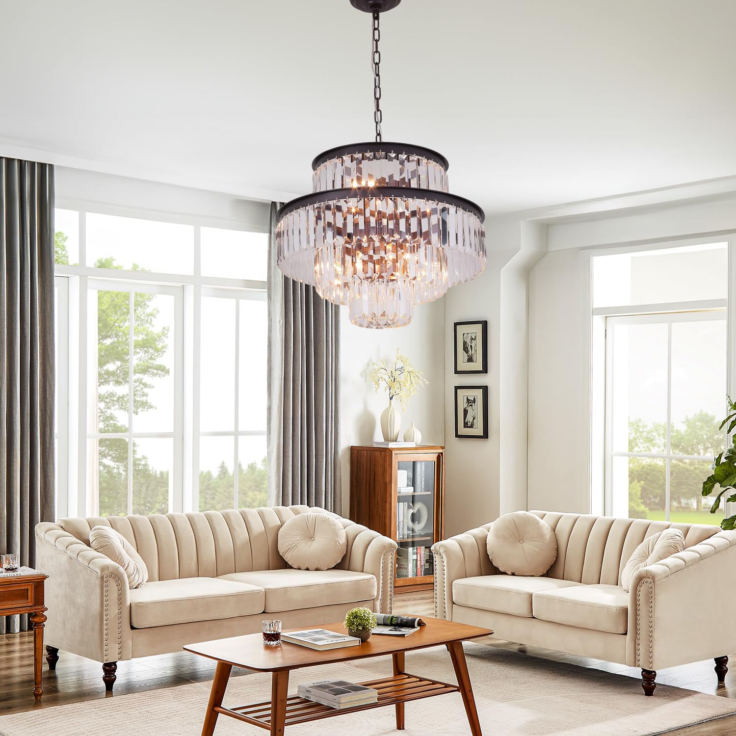 7-Light 4-Tier Brown Crystal Chandelier Pendant Light Fixture for Dining Room, Bedroom, Entryway & Living Room - Elegant Ceiling Lighting for Home Decor & Wedding Venues