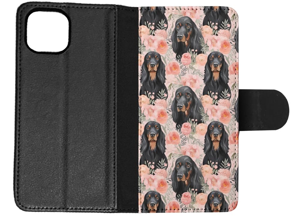 Cute Gordon Setter Puppy Dog Pattern Faux Leather Flip Wallet Phone Case for Apple iPhone 14 Plus - Perfect for Pet Lovers & Everyday Use