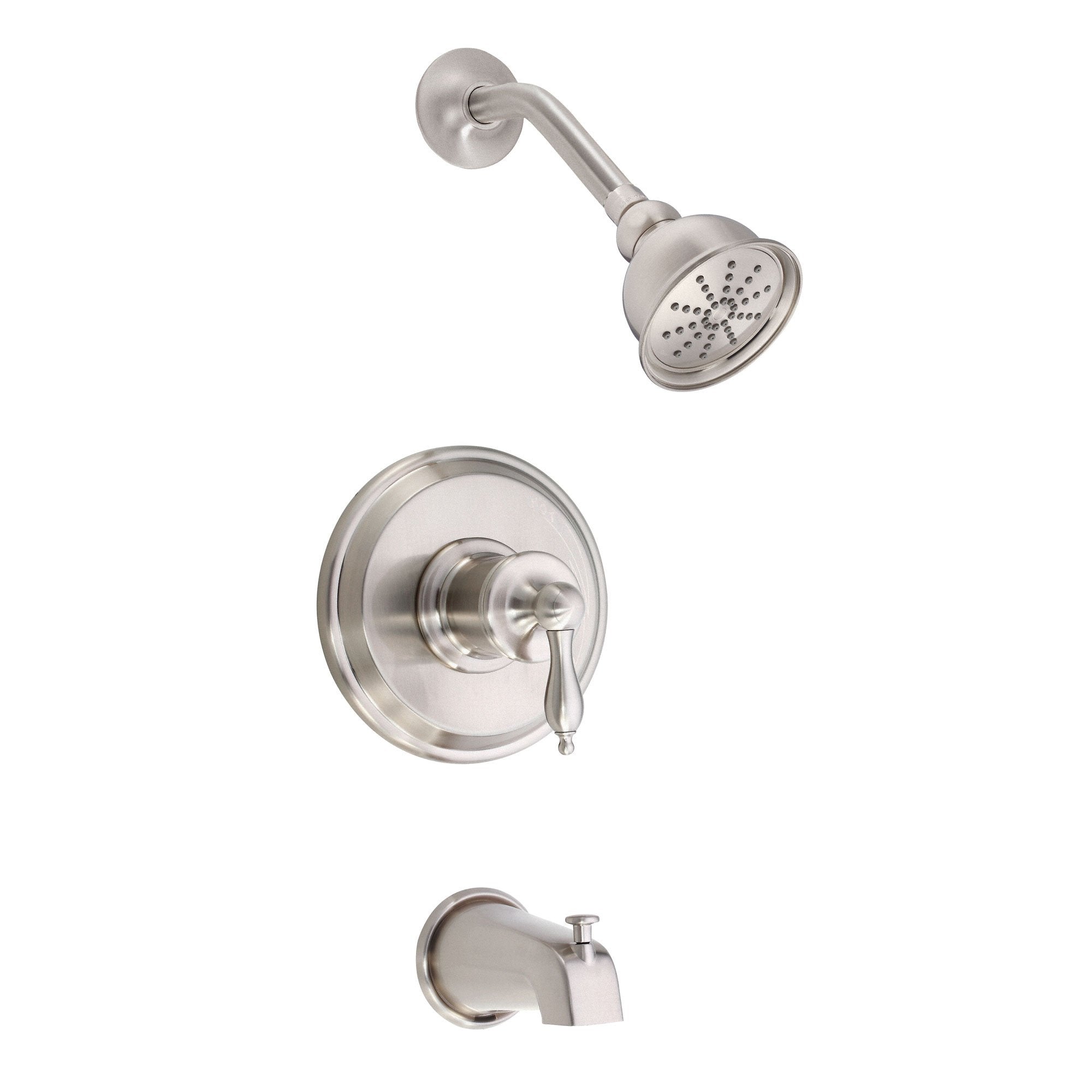 Danze Prince Brushed Nickel Single Handle Tub and Shower Faucet with Rough-in Valve - Modern Bathroom Fixture for Shower and Bathtub Combination