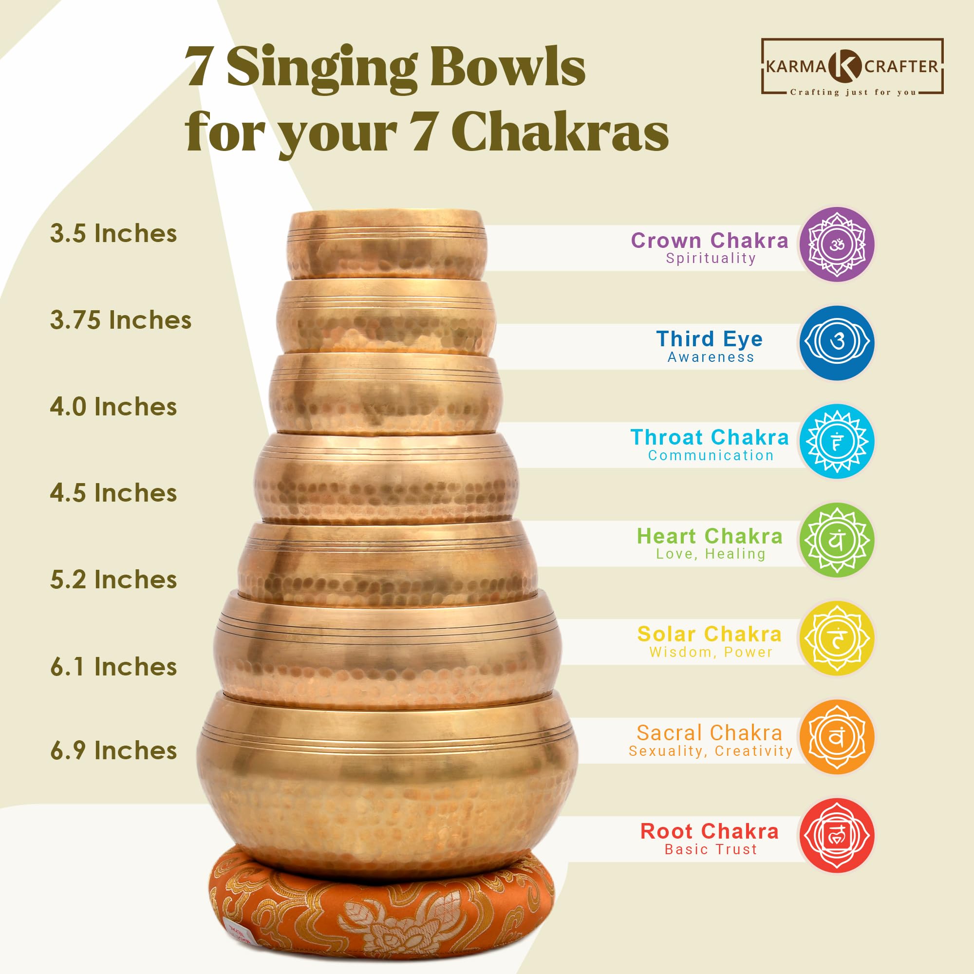 Authentic Tibetan Singing Bowl 7 Chakra Set - Hand Hammered Meditation Sound Bowl with 6 Inch Mallet & Cushion for Yoga, Deep Relaxation & Holistic Healing | Perfect for Meditation, Sound Therapy, Mindfulness Practice & Spiritual Healing