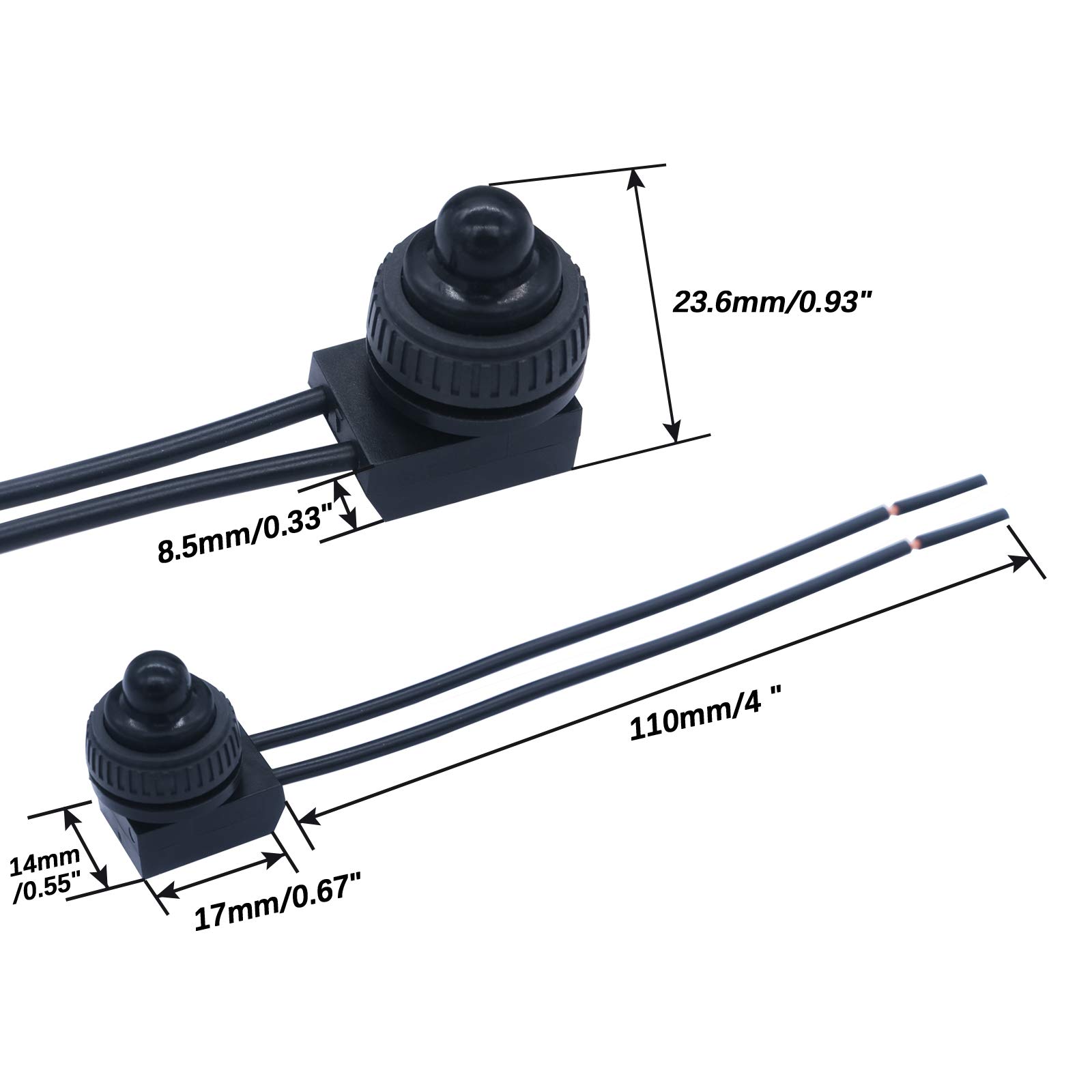 12V Waterproof Push Button Switch - Black Latching Mini ON/Off Self-Locking Micro Switch for Marine, RV, Automotive & Industrial Equipment