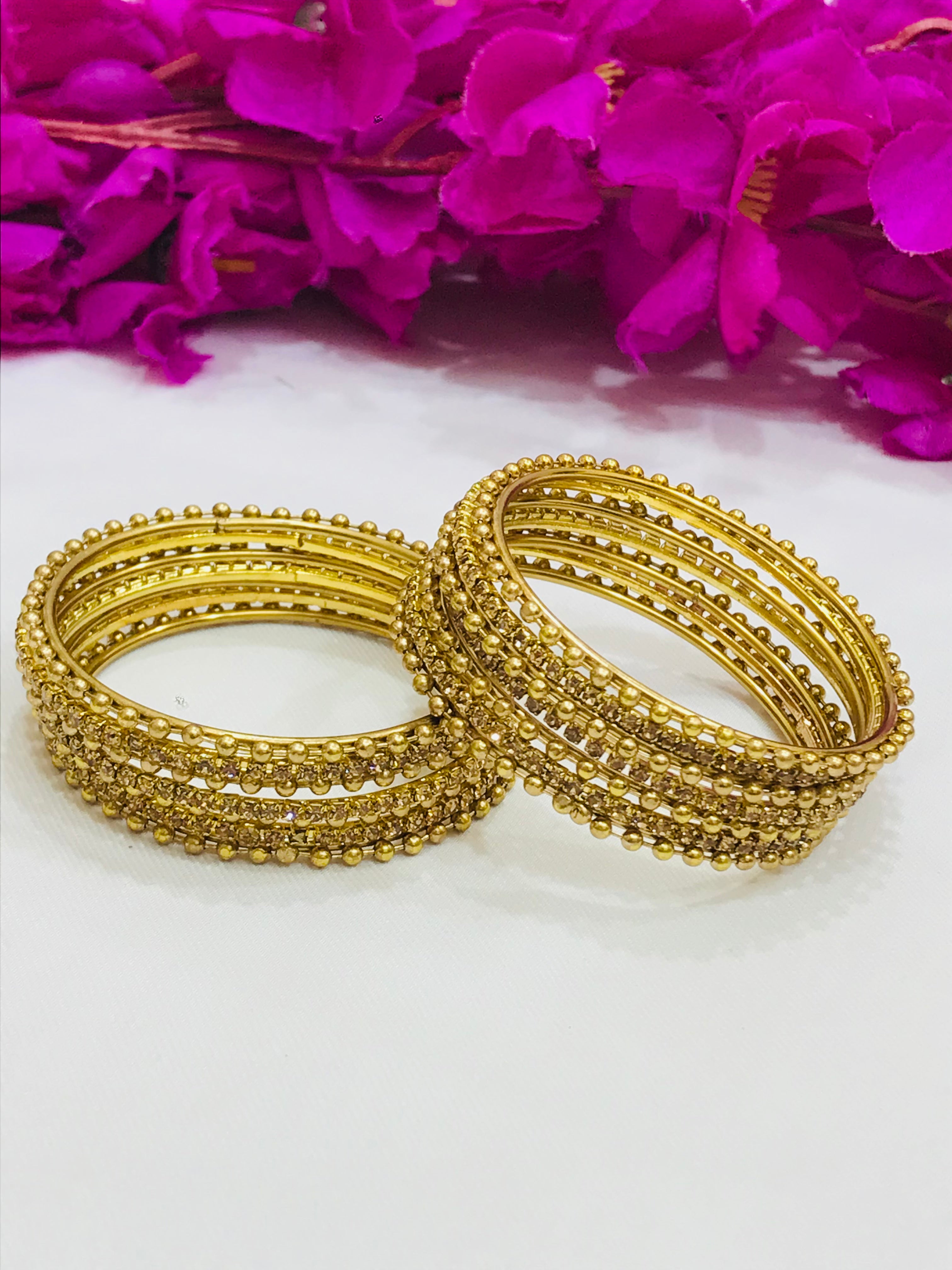 Elegant Gold-Tone Dot Design Metal Bangle Bracelet Set for Women & Girls - Perfect for Parties, Weddings & Everyday Fashion Accessories