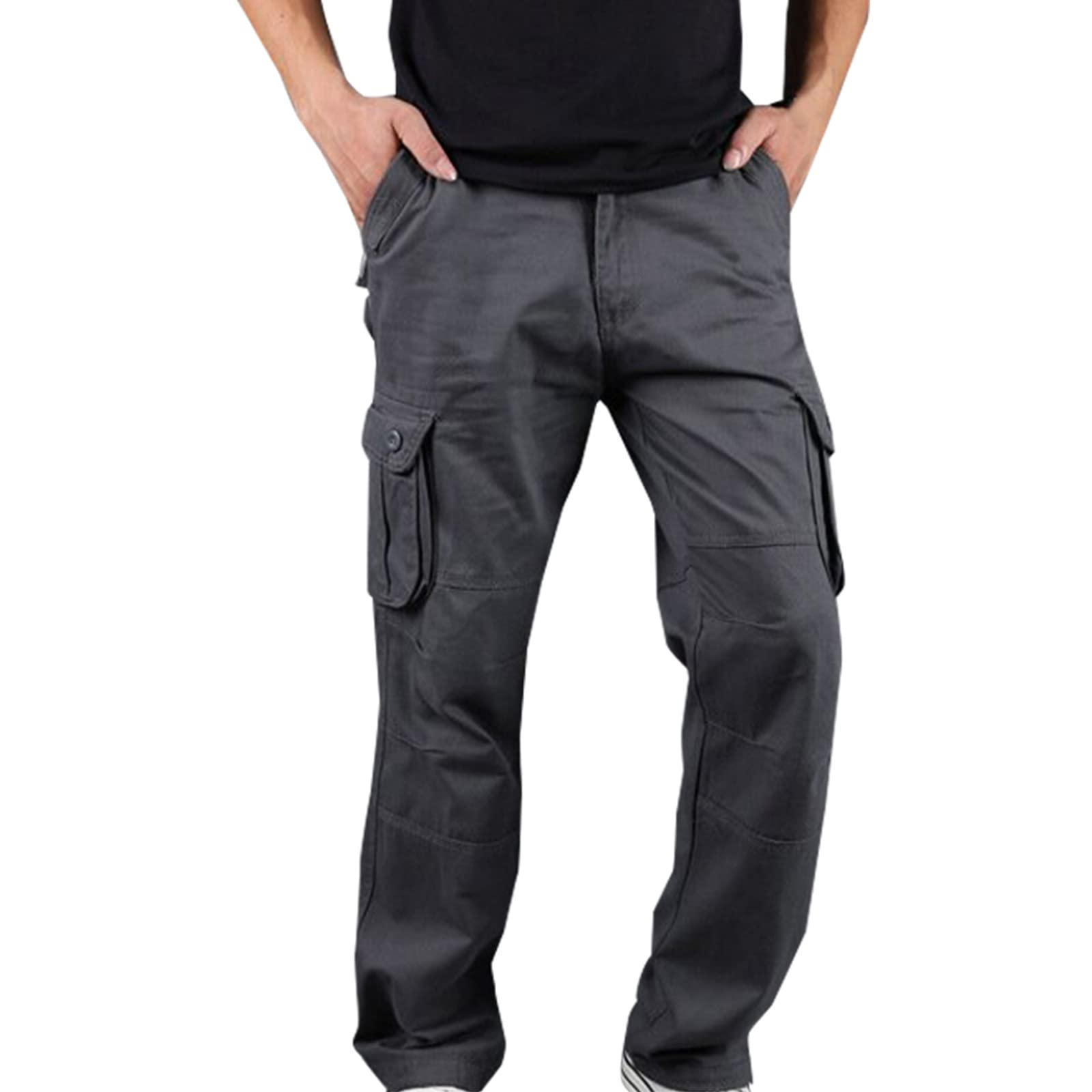 Men's Khaki Cargo Joggers - 2022 Hiking Sweatpants with Big Side Pockets | Durable Flat-Front Training Pants for Outdoor Activities, Gym Workouts & Casual Wear