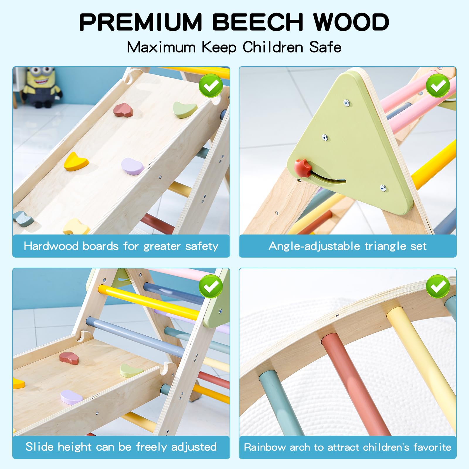 Pikler Triangle Set 7-in-1 Wooden Climbing Toys for Toddlers 1-3 Years | Foldable Montessori Baby Gym with Arch, Ramp & Ladder | Indoor Jungle Climber for Kids' Physical Development & Playroom Activities