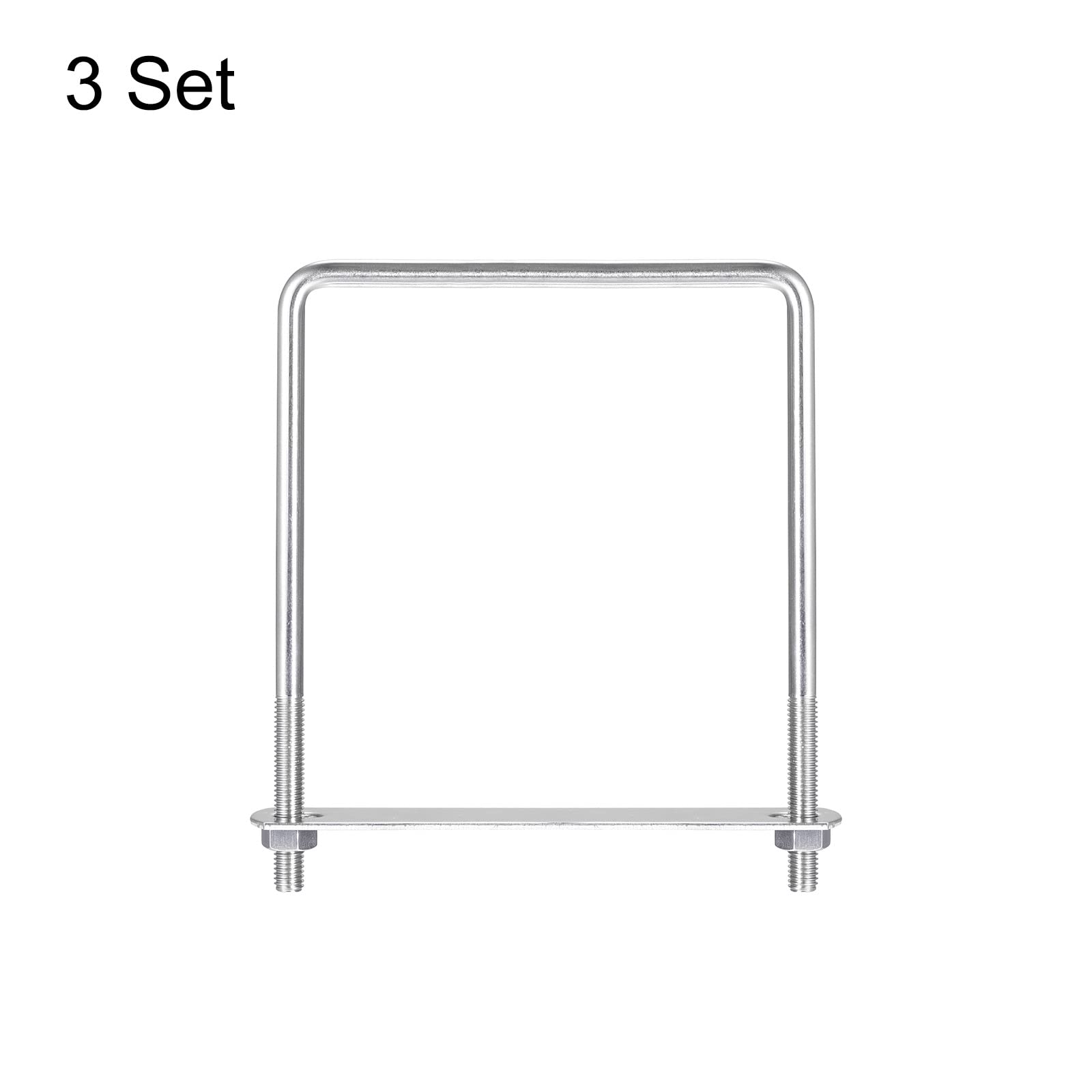 304 Stainless Steel U-Bolts - 3 Sets M8 Square U Clamps with Nuts & Plates, 123mm(4.84