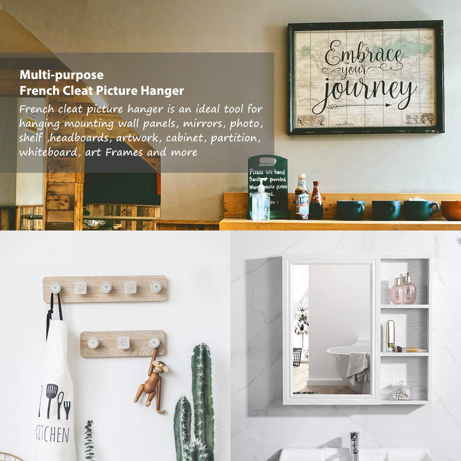 Aluminum French Cleat Picture Hanger Kit - 6 Pairs of Heavy Duty Z Clips for Wall Mounting Paintings, Mirrors, Artwork, Whiteboards & Cabinets (2 Inch) - Perfect for Home, Office & Gallery Display