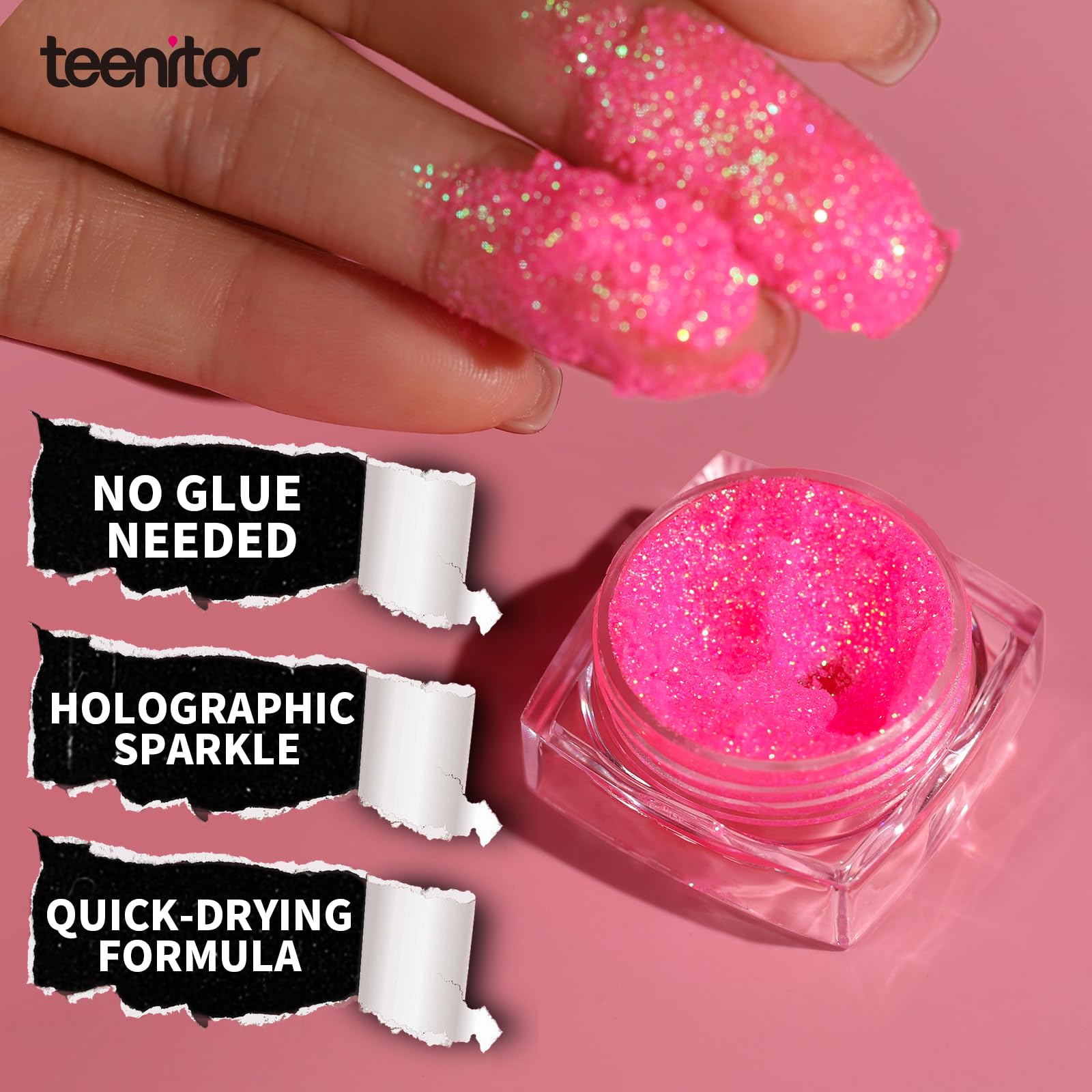 Teenitor Pink Holographic Face & Body Glitter Gel - Shimmer Makeup for Festivals, Parties, Cheerleading, Halloween & Cosplay - Safe for Hair & Skin