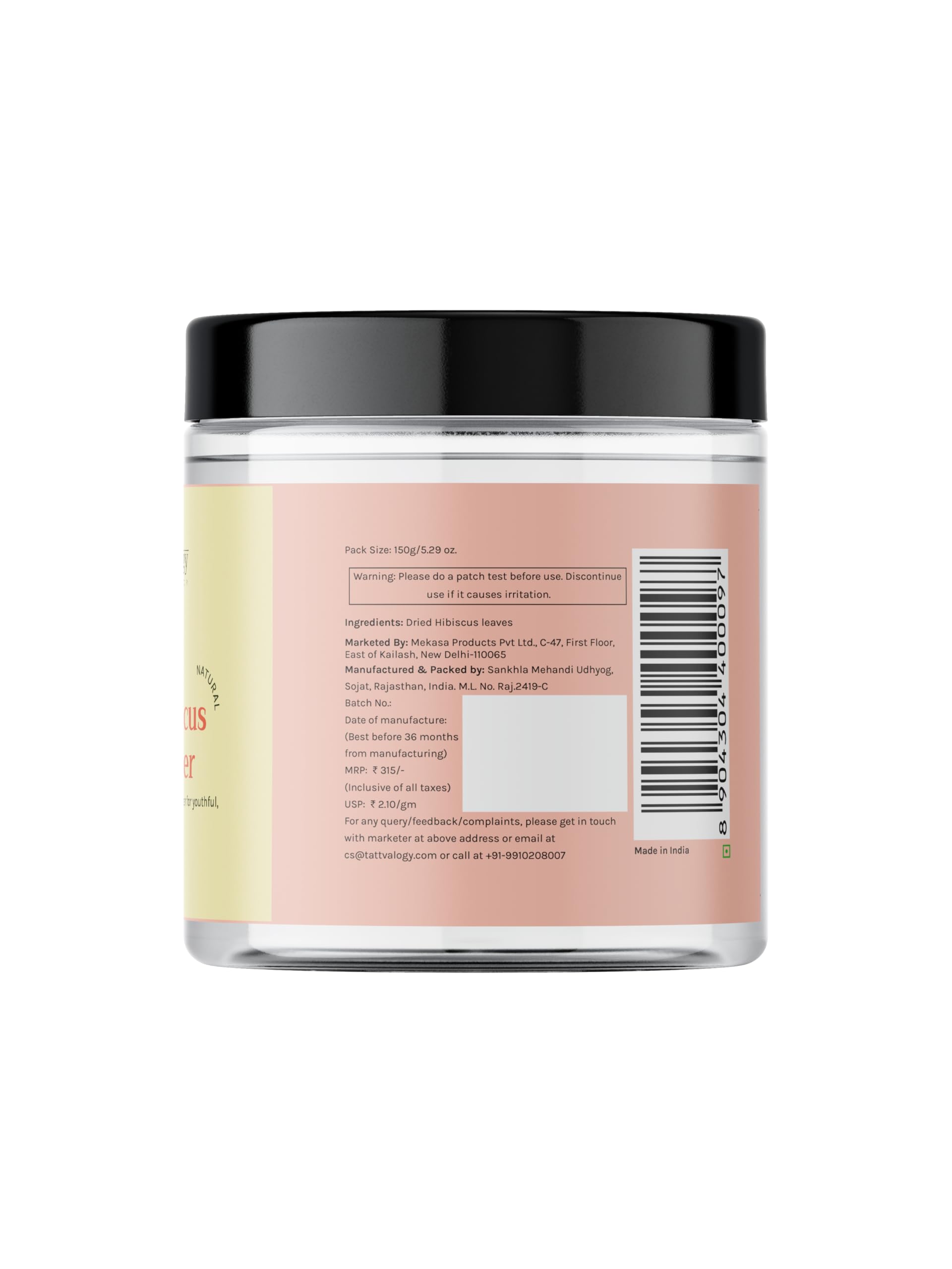 Tattvalogy Bhrigraj Powder | 100% Pure Herbal Hibiscus & Eclipta Alba Powder for Hair & Skin Care | Chemical-Free & Preservative-Free | Natural Hair Mask for Spa Treatment | Plastic Jar 150g | Perfect for DIY Hair Growth & Scalp Nourishment at Home