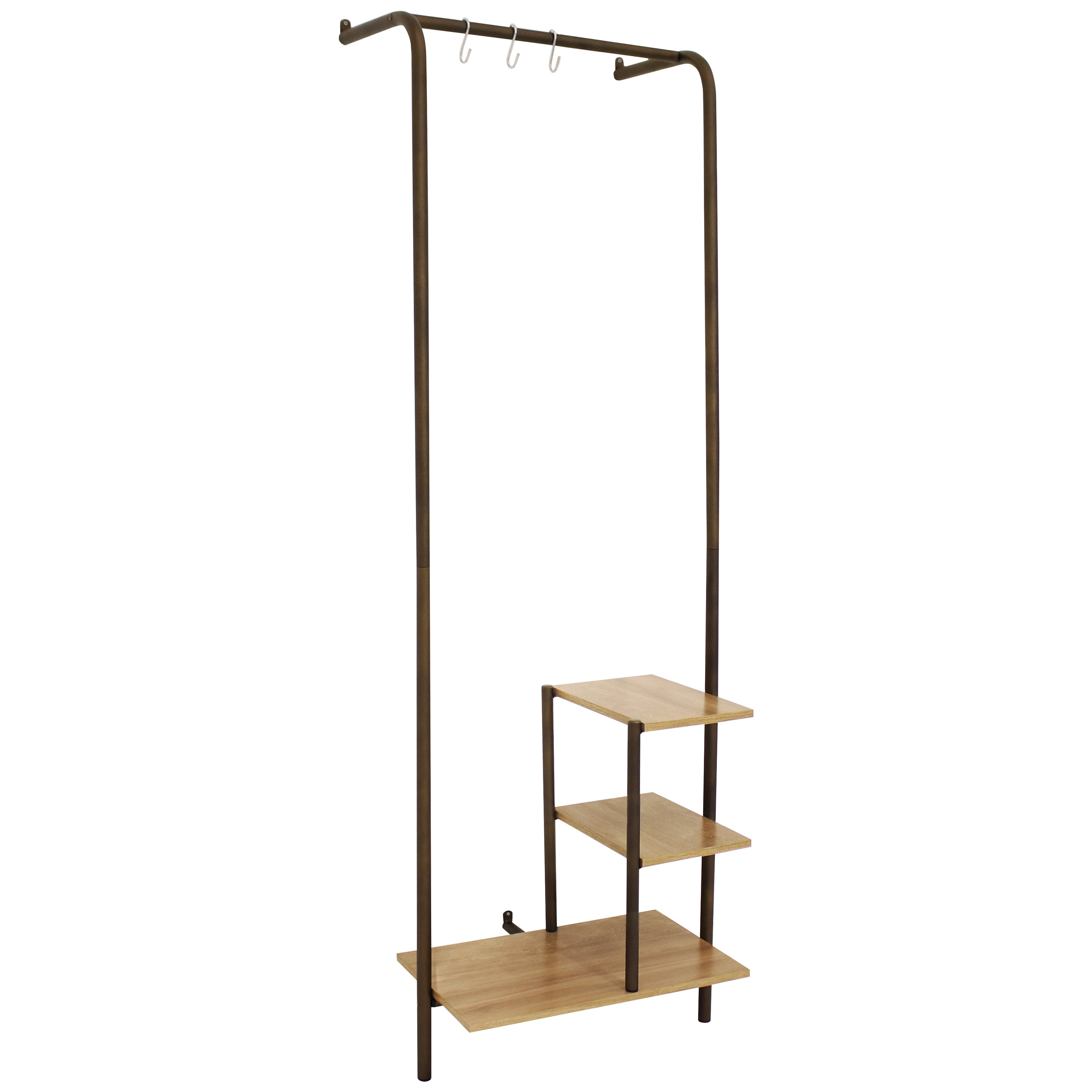 Sunnydaze Black Wall Mounted Garment Hanging Rack with Shelves - 67 Inch Closet Organizer for Bedroom, Laundry Room & Entryway Storage