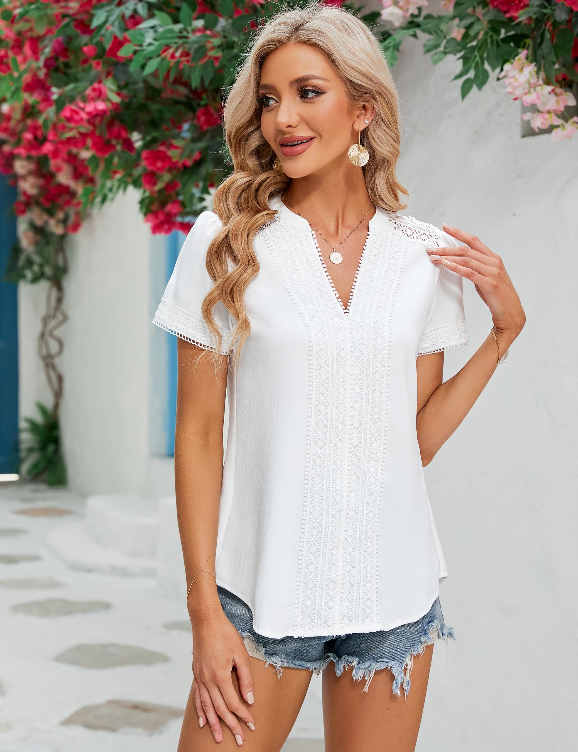 Blooming Jelly Women's Short Sleeve V-Neck Blouse - Casual & Dressy Business Tops for Summer, Trendy Boho Office Shirts | Perfect for Work, Business Meetings & Summer Outings