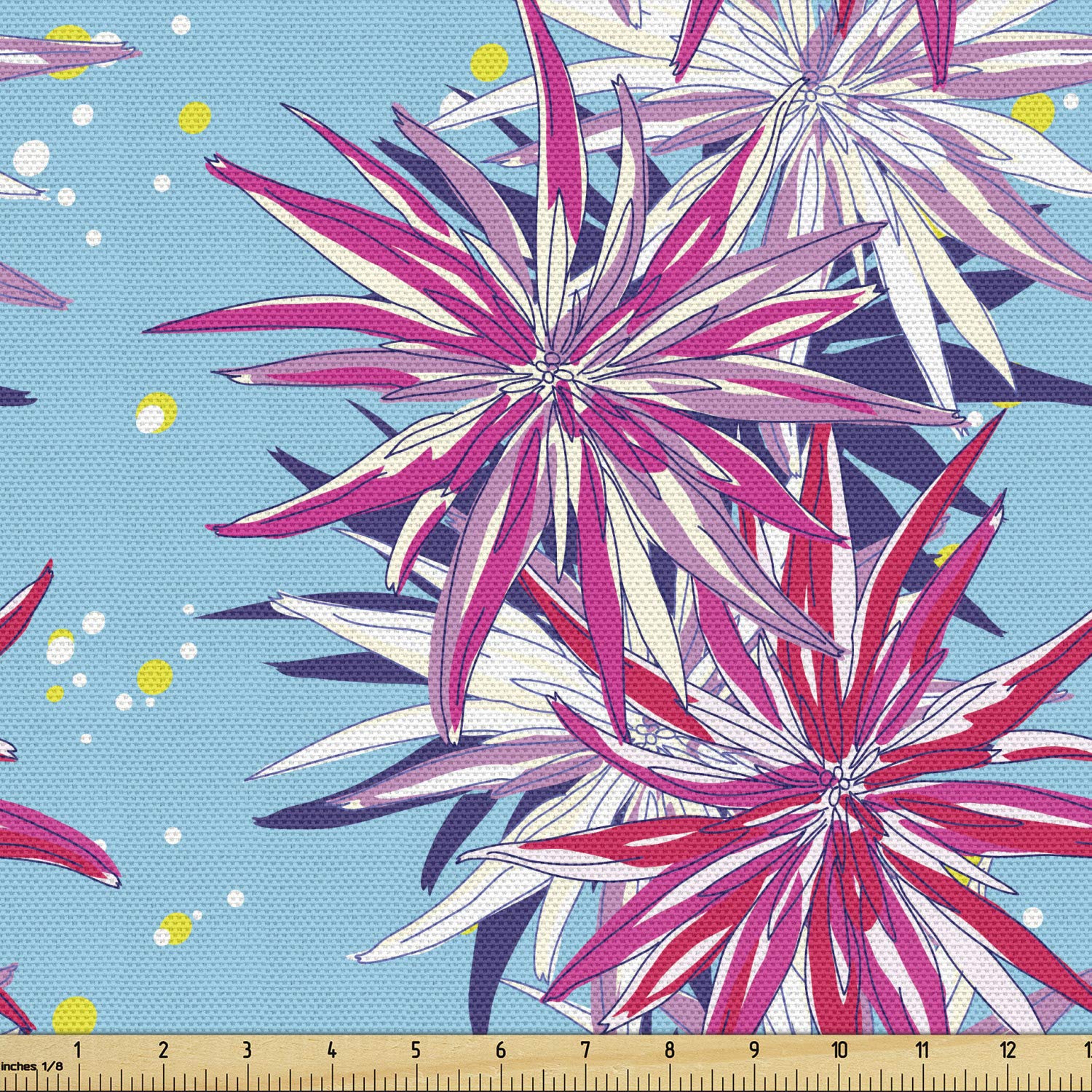 Ambesonne Floral Fabric by The Yard - Vibrant Chrysanthemum Bouquets Spring Meadow Design, Decorative Upholstery Fabric for Sofa, Curtains, Pillows & Home Decor (5 Yards, Multicolor) - Perfect for Living Room, Bedroom & DIY Craft Projects