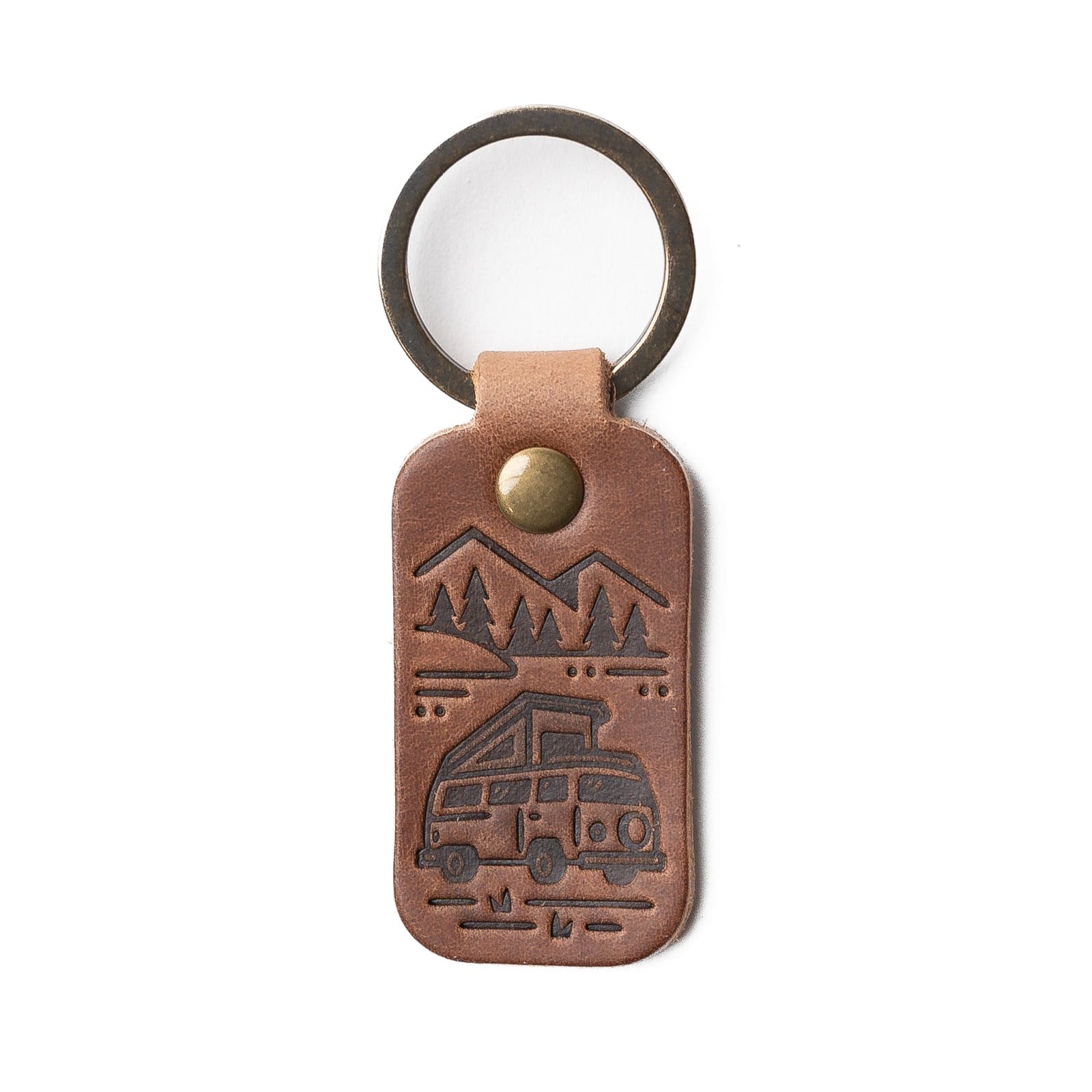 Premium Leather Key Fob for Camper Van - Durable Car Keychain with Metal Hook - Perfect for RV, Travel & Outdoor Adventures