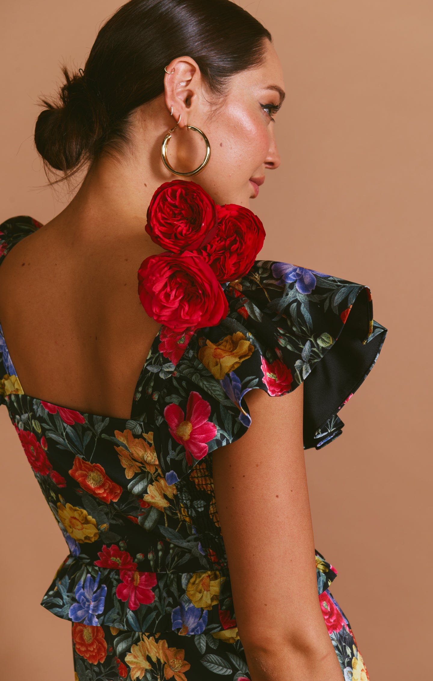 Lindsay Midi Dress - Elegant Black Satin Floral Dress for Women | Perfect for Cocktail Parties, Date Nights & Special Occasions