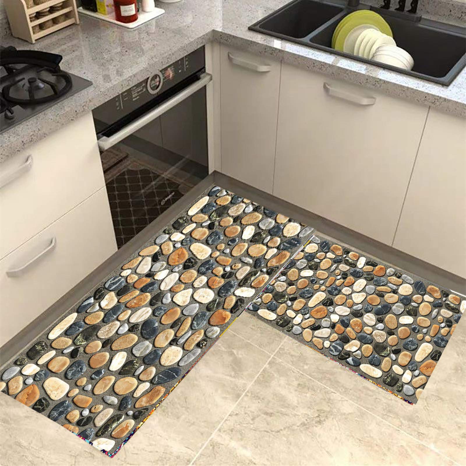 Non-Slip 3D Printed Hallway Runner Rug - Soft Modern Seaside Stones & Pebbles Design for Hard Floors | Machine Washable Entryway Carpet for Bedroom, Kitchen, Living Room | Perfect for High-Traffic Areas & Coastal Home Decor