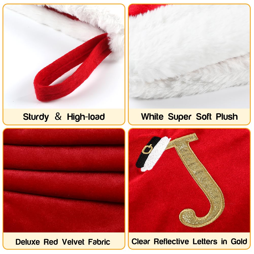 Personalized 20 Inch Monogram Christmas Stockings with Red Velvet & White Plush Cuffs - Custom Family Holiday Decor for Fireplace, Xmas Tree, and Festive Home Decorations