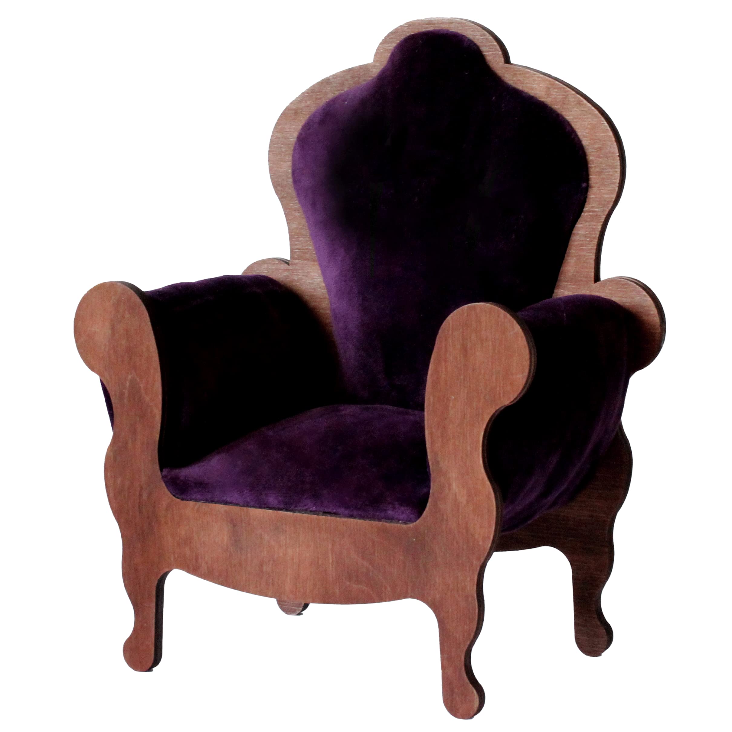 1:6 Scale Miniature Dollhouse Throne Chair - Handmade Wooden Furniture with Velvet Upholstery for Doll Display, Photography & Collectibles