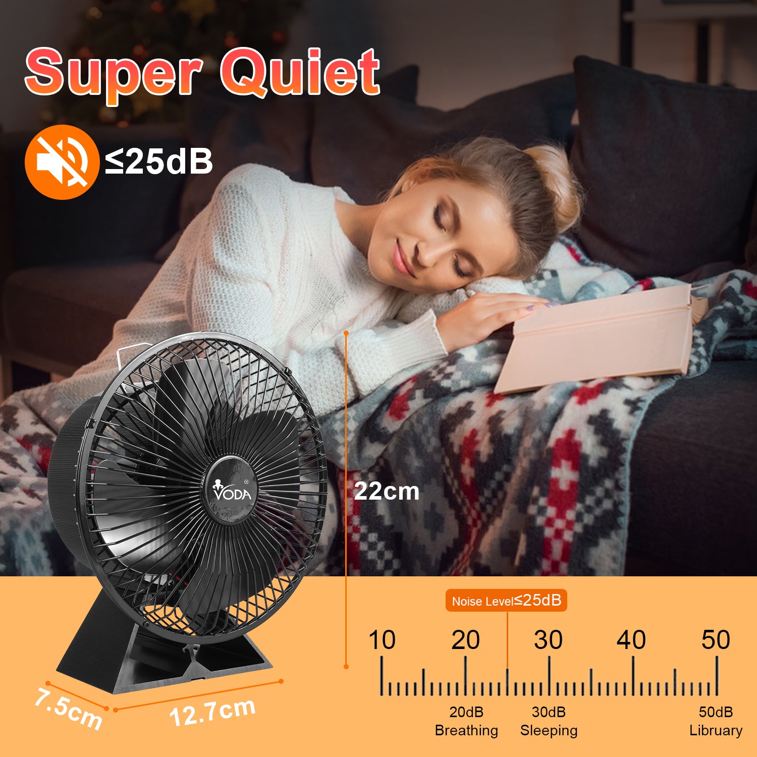 Efficient VODA Heat Powered Stove Fan with 4 Protective Blades - Silent Fireplace Fan for Wood Stoves & Home Heating - Perfect for Energy Saving & Even Heat Distribution in Cabins, Living Rooms & Winter Camping