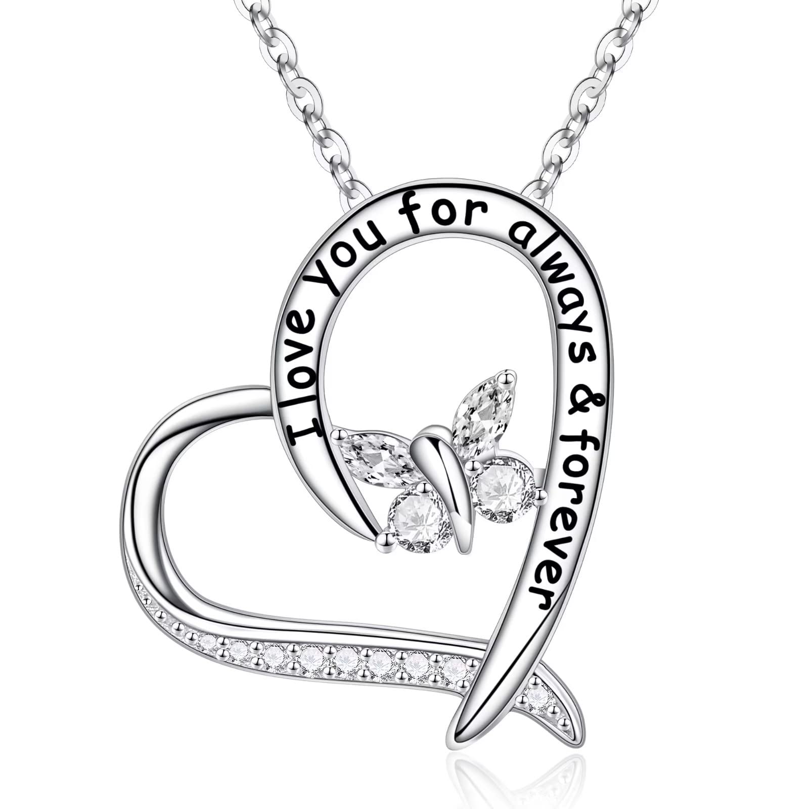 925 Sterling Silver Heart Butterfly Necklace with Birthstone - Elegant Jewelry Gift for Women, Mom, Wife | Valentine's Day, Anniversary, Birthday & Mother's Day Present | Perfect for Romantic Occasions & Special Celebrations