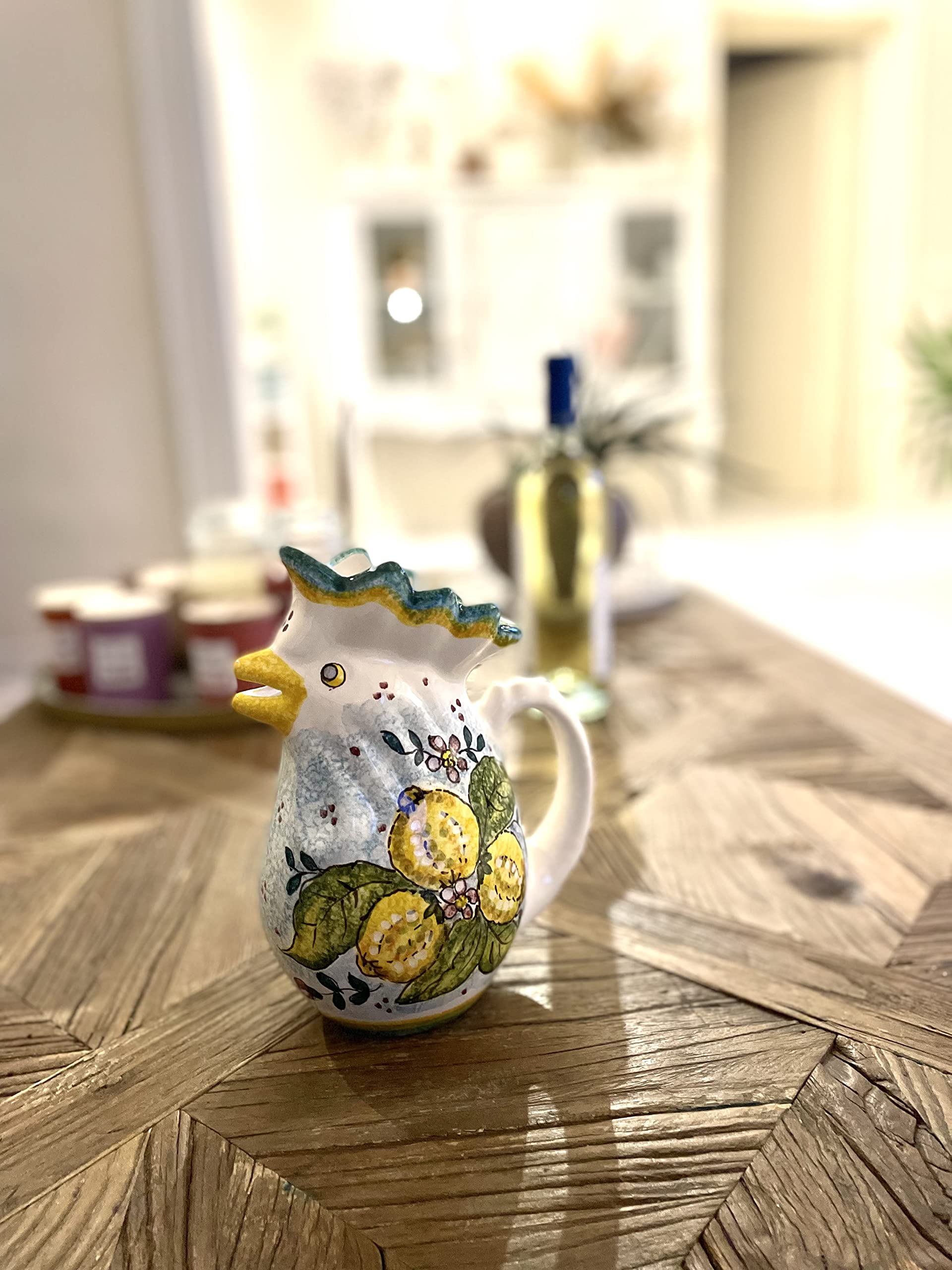 Italian Ceramic Art Pitcher - Hand Painted Tuscan Vine Vino Jar with Lemon Decor, Made in Italy | Perfect for Kitchen Decor, Wine Serving & Tuscan Home Decor