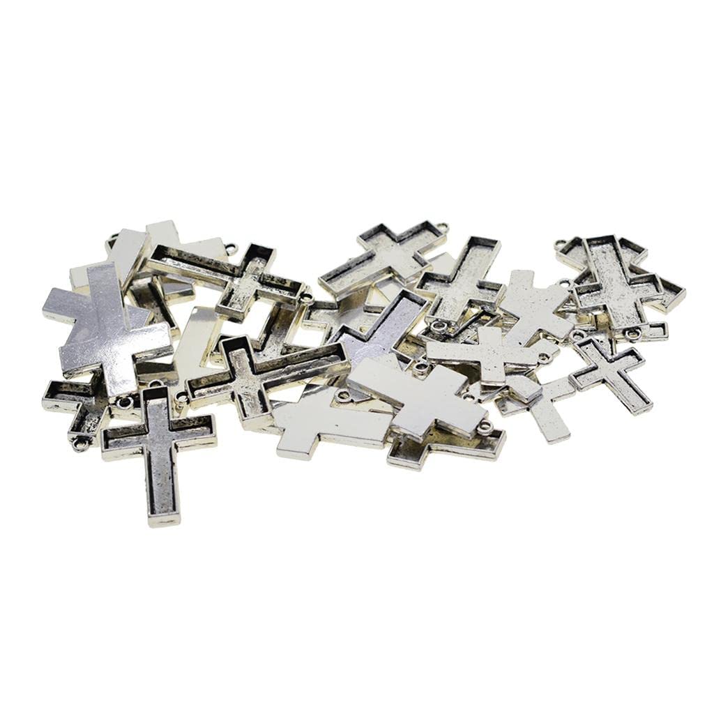 30Pcs Antique Tibetan Style Alloy Cross Pendant Cabochon Bezel Settings - DIY Jewelry Making Supplies for Necklace, Bracelet, Earrings - Perfect for Boho, Vintage & Gothic Jewelry Designs