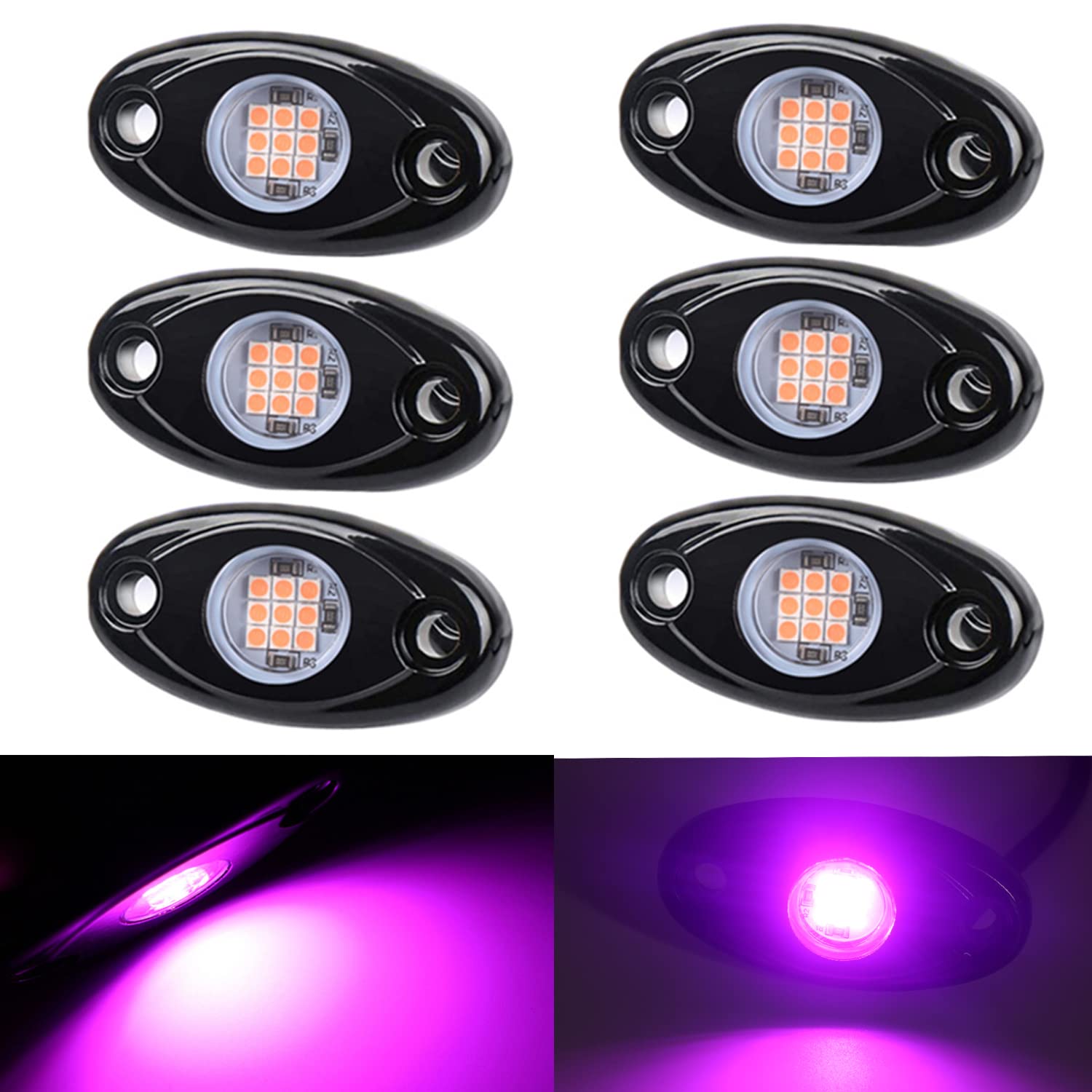 6 Pods LED Rock Lights - Purple Underbody Glow Kit for Trucks, Cars, ATVs, SUVs & Boats | Waterproof Underglow Neon Accent Lighting for Off-Road, Night Driving & Vehicle Customization
