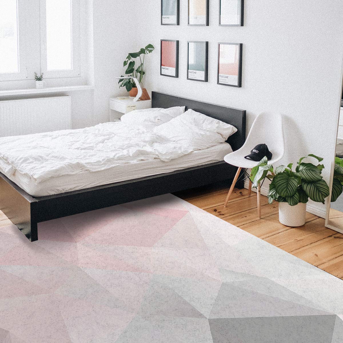 3' x 5' Geometric Pink and Grey Ombre Triangle Area Rug - Modern Nursery Carpet for Kids, Soft Throw Rug for Bedroom, Living Room & Kitchen - Non-Slip Floor Mat for Home Decor, Playroom & Dorm Room