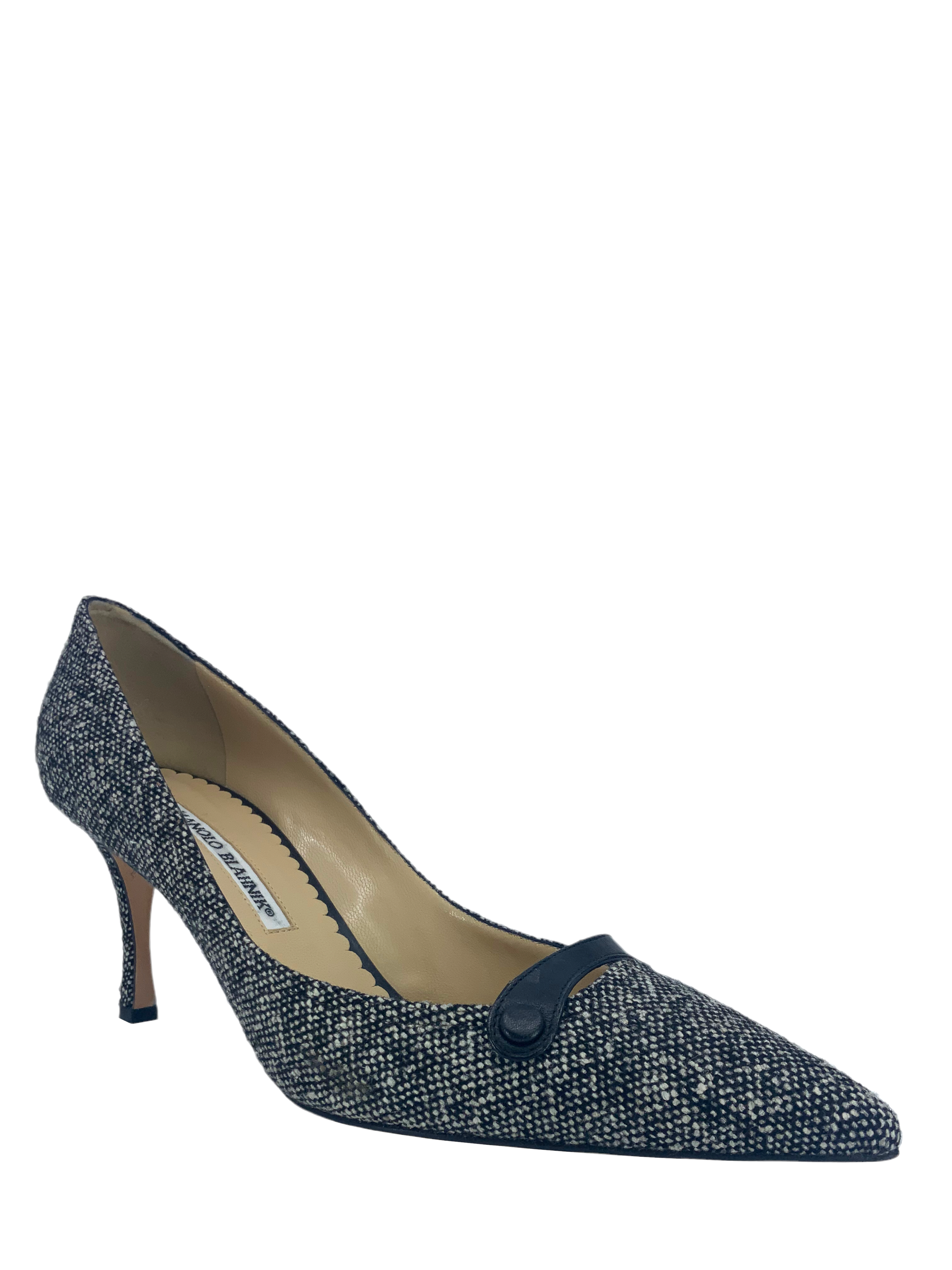 Manolo Blahnik Tweed Pumps Women's Size 9.5 | Classic Designer Heels for Office, Wedding & Evening Events