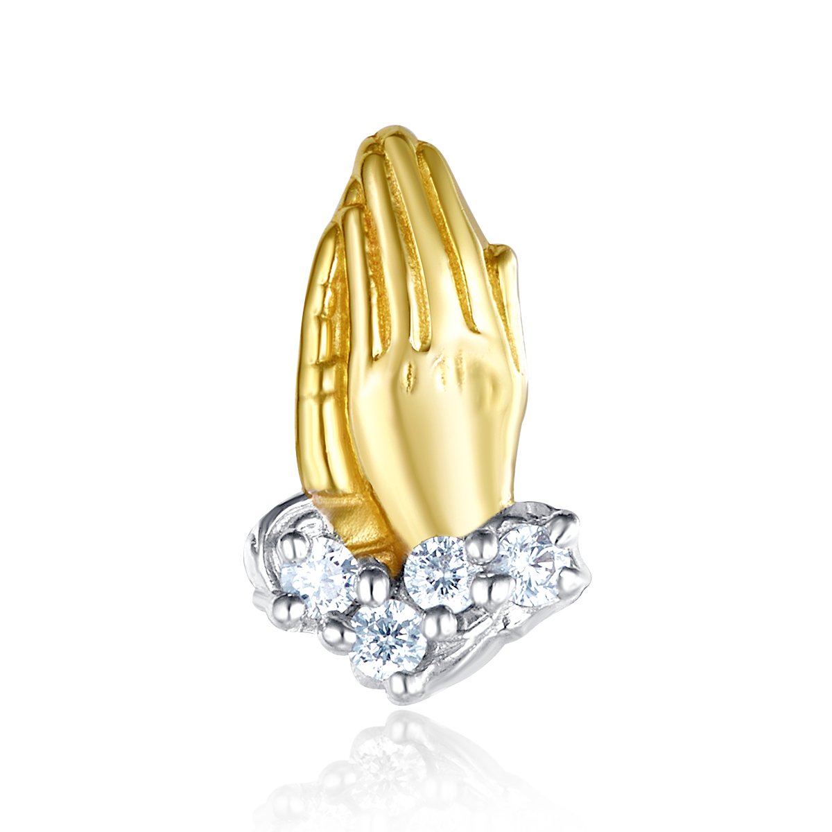 14K Real Yellow Gold CZ Praying Hands Earrings - Elegant Religious Jewelry for Women, Gift for Baptism, First Communion & Special Occasions