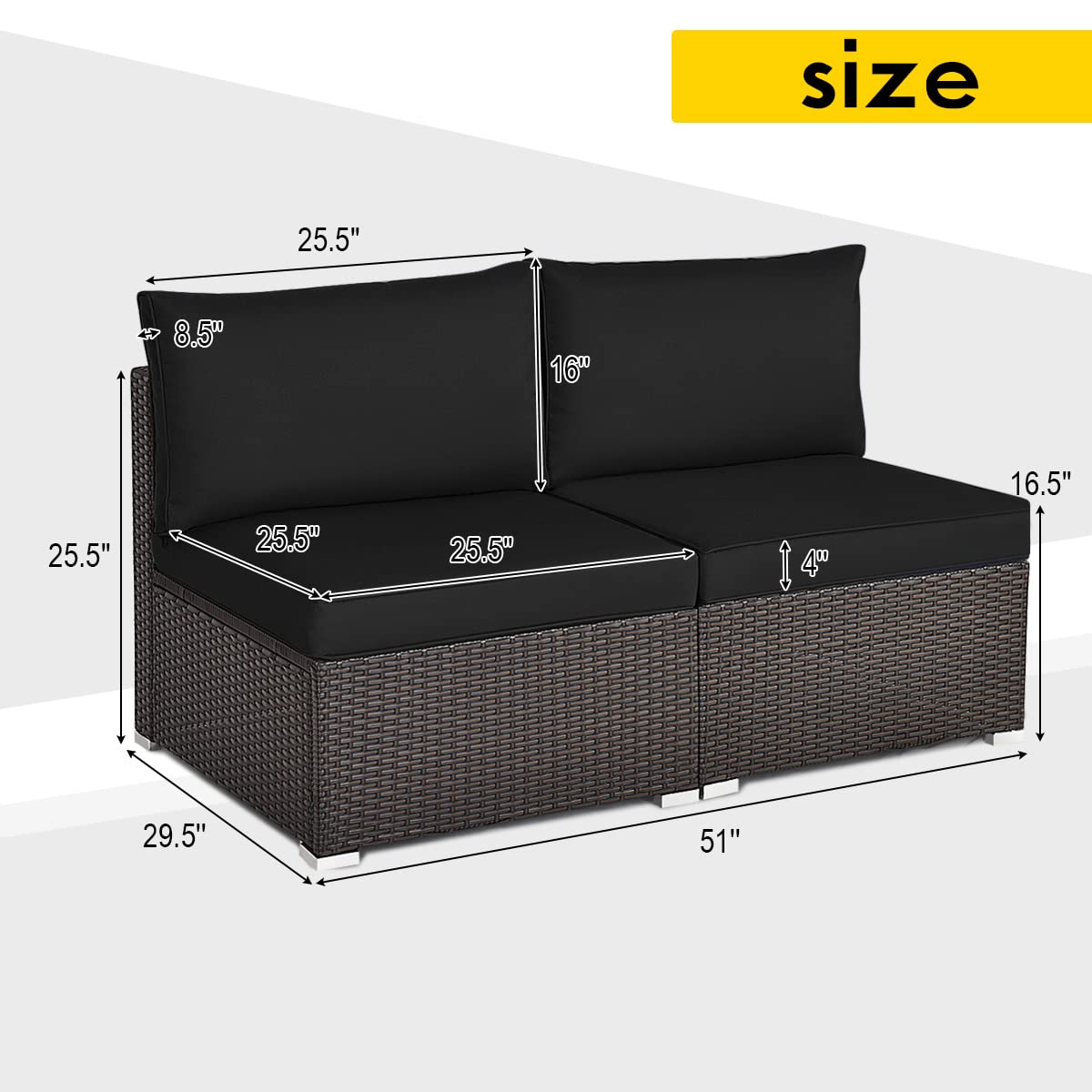 Tangkula 2-Piece Outdoor Wicker Armless Sofa Set with Thick Cushions - Patio Rattan Sectional Furniture for Garden, Balcony & Poolside (Brown) | Perfect for Relaxing, Entertaining & Sunbathing
