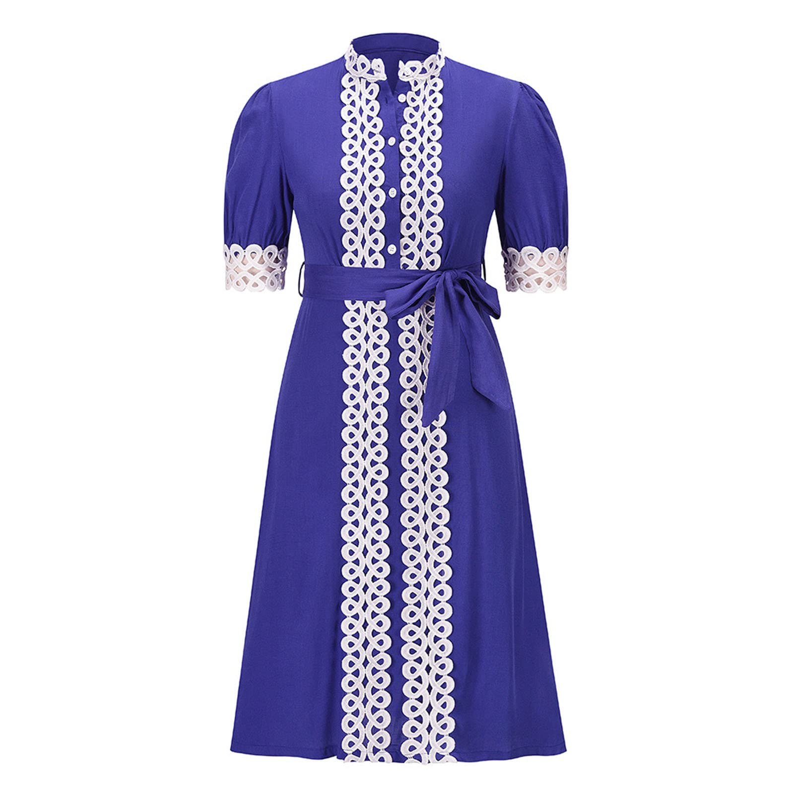Elegant Spring & Summer Women's Lace Contrast Long Dress with Short Sleeves - Perfect for Weddings, Parties & Office Wear