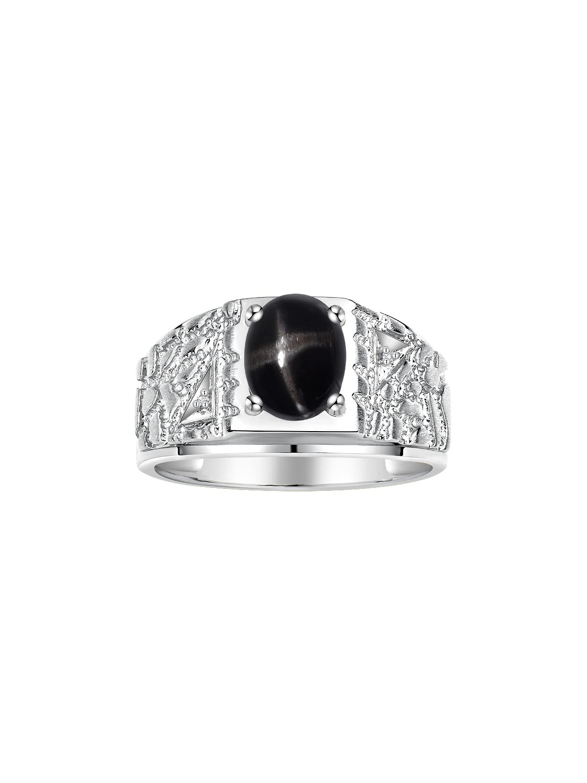 Rylos Men's Designer Nugget Ring - 9X7MM Oval Gemstone & Sparkling Diamond Birthstone Ring in Sterling Silver (Sizes 8-13) | Perfect for Weddings, Anniversaries & Gifts | Stylish Men's Jewelry