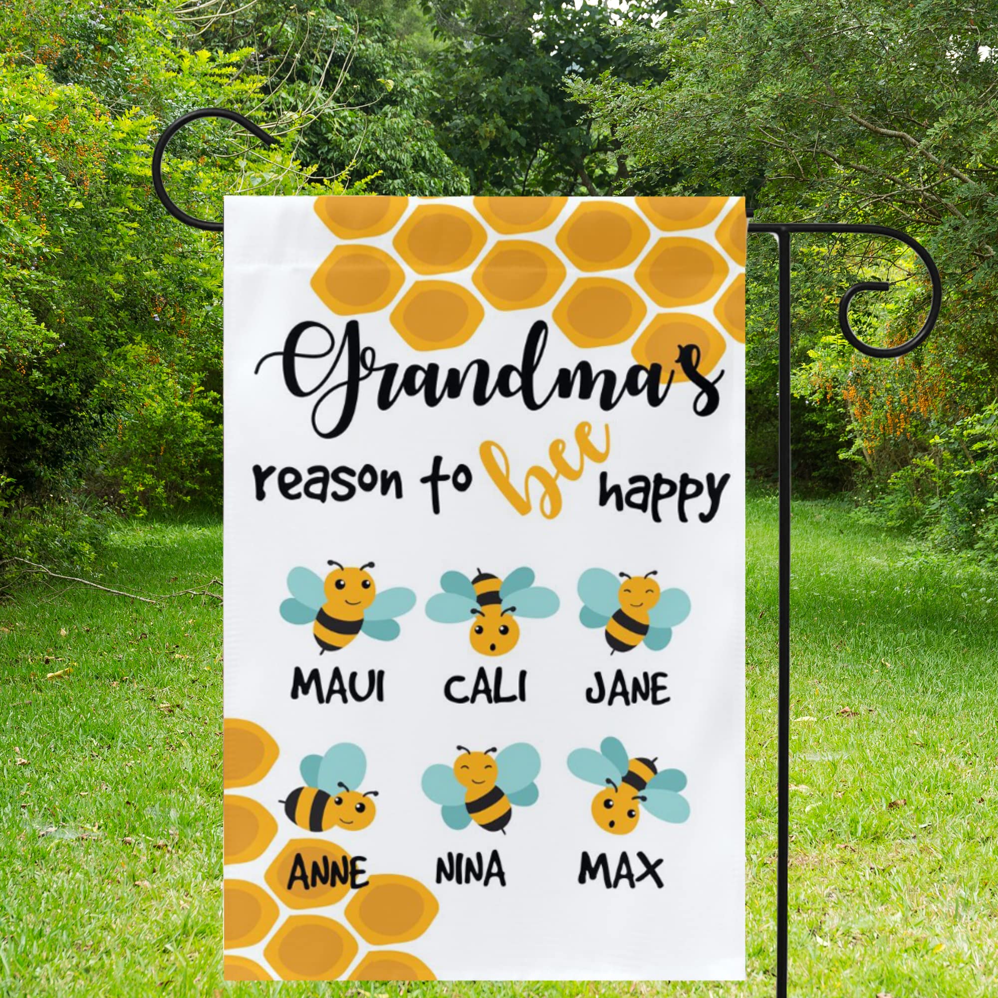 Custom Personalized Grandma's Reason to Bee Happy Yard Flag - Grandkids Names Garden Decoration for Spring & Housewarming - Unique Outdoor Welcome Sign for Front Yard & Porch Decor
