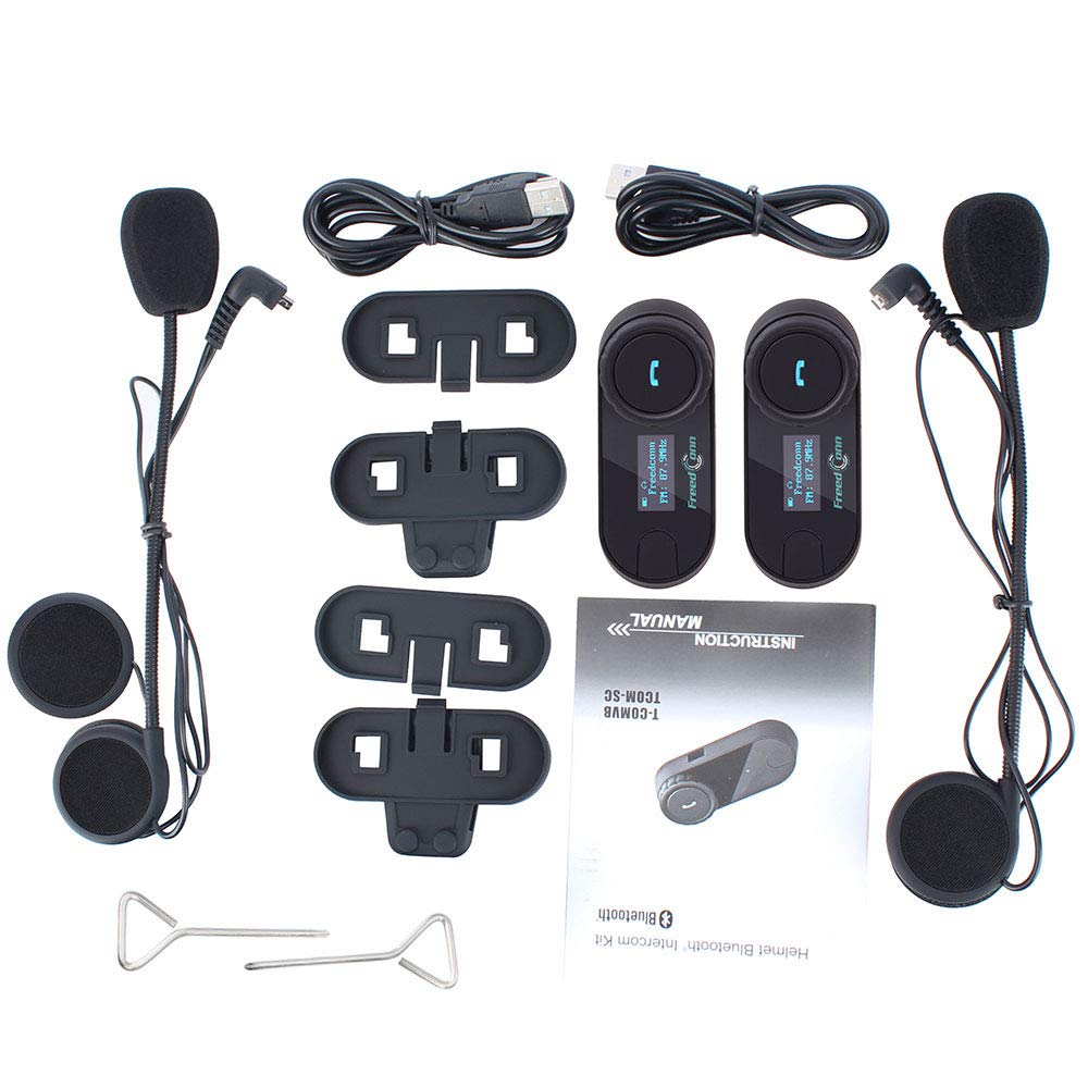 FreedConn TCOM-SC Motorcycle Bluetooth Headset - BT5.0 Helmet Intercom System for 2 Riders with 800M Range, LCD Screen, FM Radio & Hands-Free Calling | Perfect for Group Riding, Music Sharing & Safe Communication on the Road