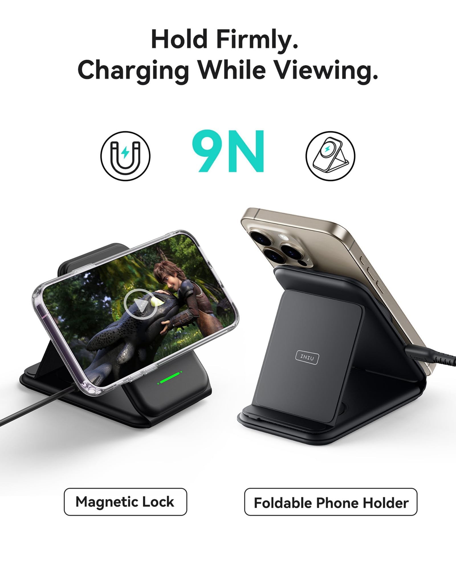 INIU 3-in-1 Wireless Charging Station with MagSafe - Qi Certified Fast Charger for iPhone 16/15/14/13/12 Pro Max, Apple Watch Ultra, AirPods Pro - Compact Travel-Friendly Design for Home, Office & Car Use