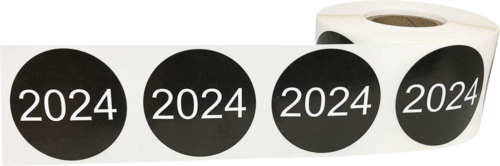 InStockLabels 2024 Year Stickers (Black) - 1.5 Inch Round Stickers, 500 Labels Per Roll - File Folder Labels, Year End Organization Stickers for Office, Home & School Use - Perfect for Calendar Marking, Storage Box Labeling & Planner Decoration