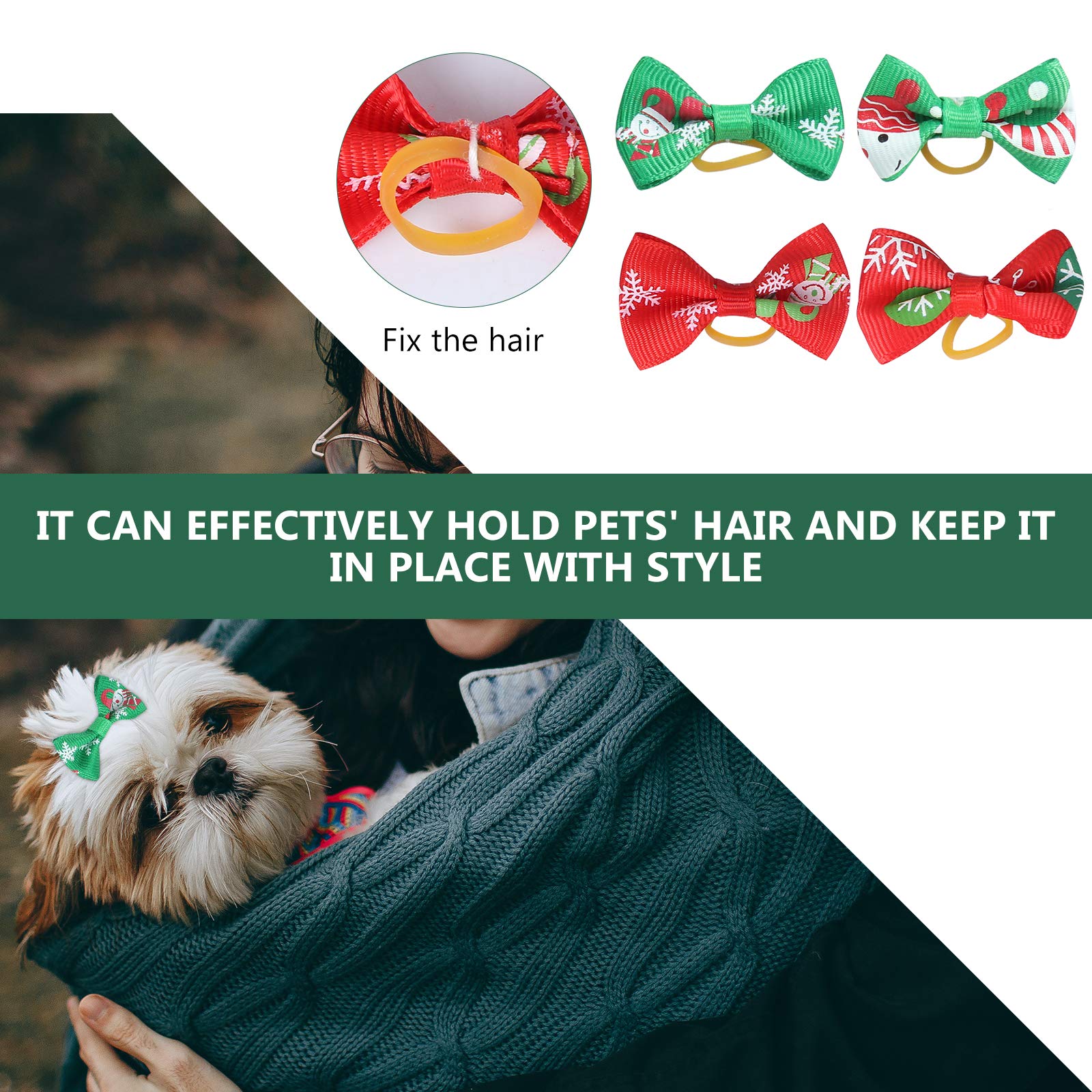 50 Pcs Dog Bows with Clips - Christmas Puppy Hair Accessories for Grooming & Xmas Photos