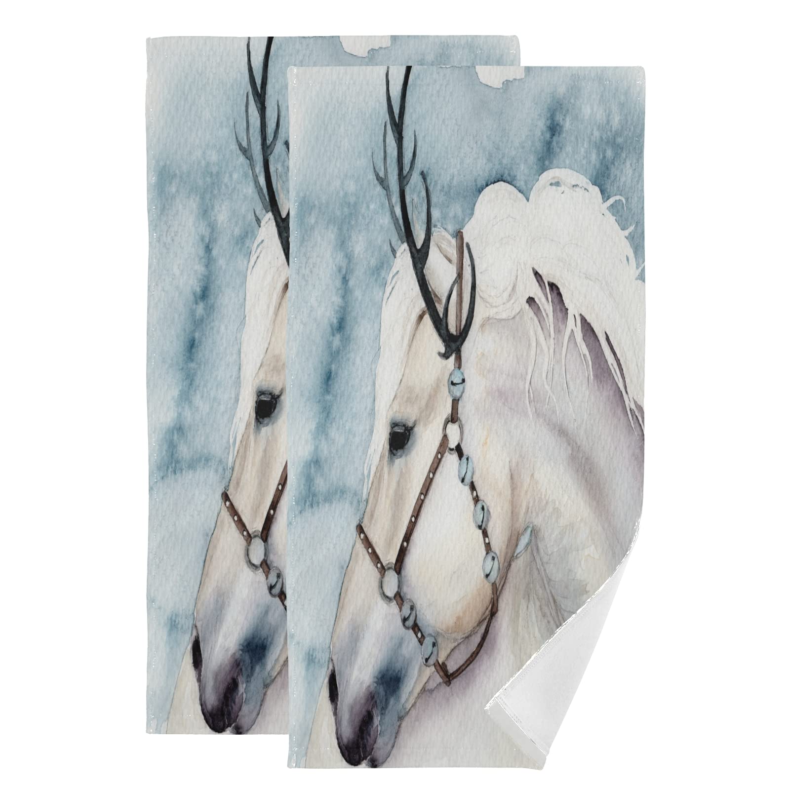 Vintage Snow White Horse Watercolor Bathroom Hand Towels - Soft, Absorbent Kitchen Dish Towels & Washcloths for Home, Hotel, Spa, Gym, Yoga - Perfect for Holiday Decor & Guest Use