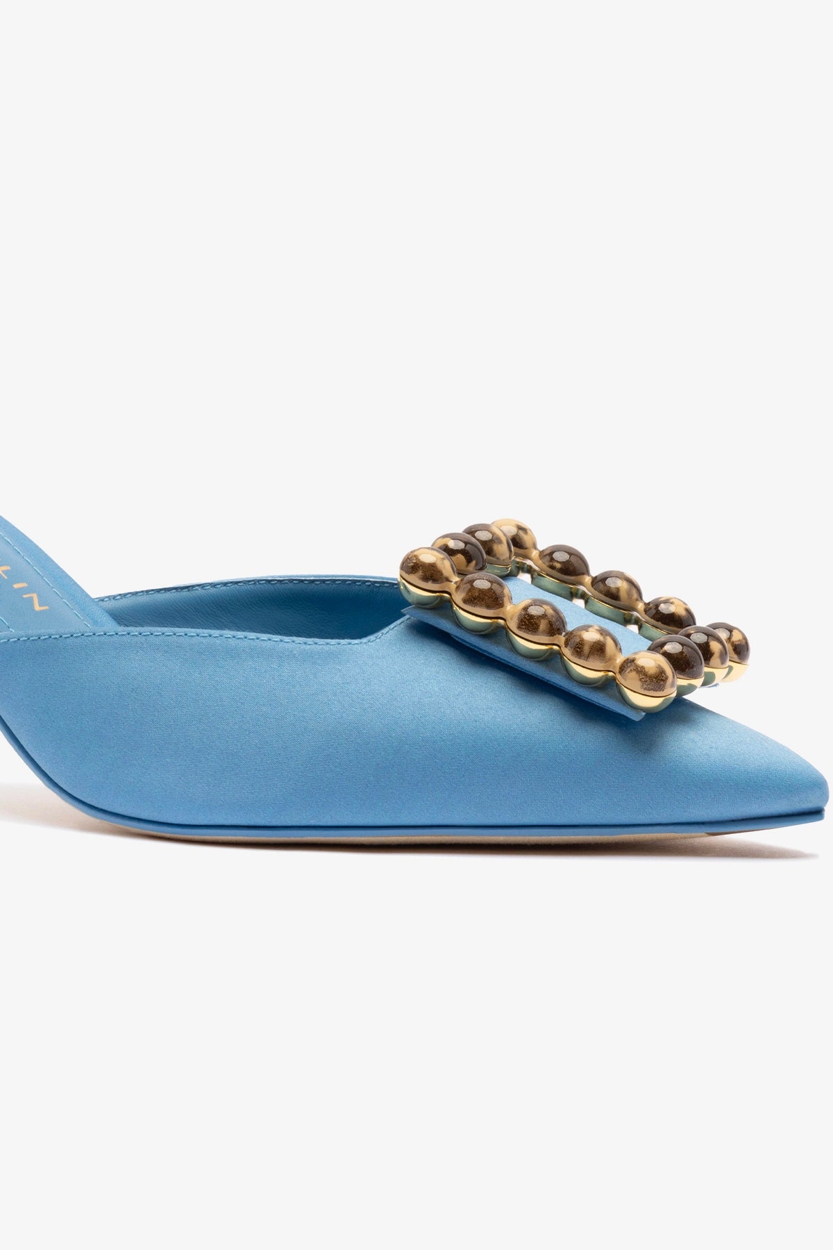 Chloe Gosselin by Larroudé Ava Mule - Blue Satin Heels for Women | Comfortable & Stylish Dress Shoes for Parties, Weddings & Evening Events