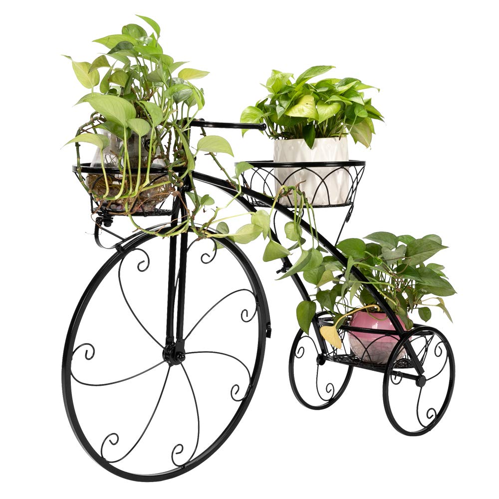 Black Bicycle-Shaped 3-Tier Plant Stand for Indoor & Outdoor Use - Perfect for Living Room, Balcony, and Garden Decor