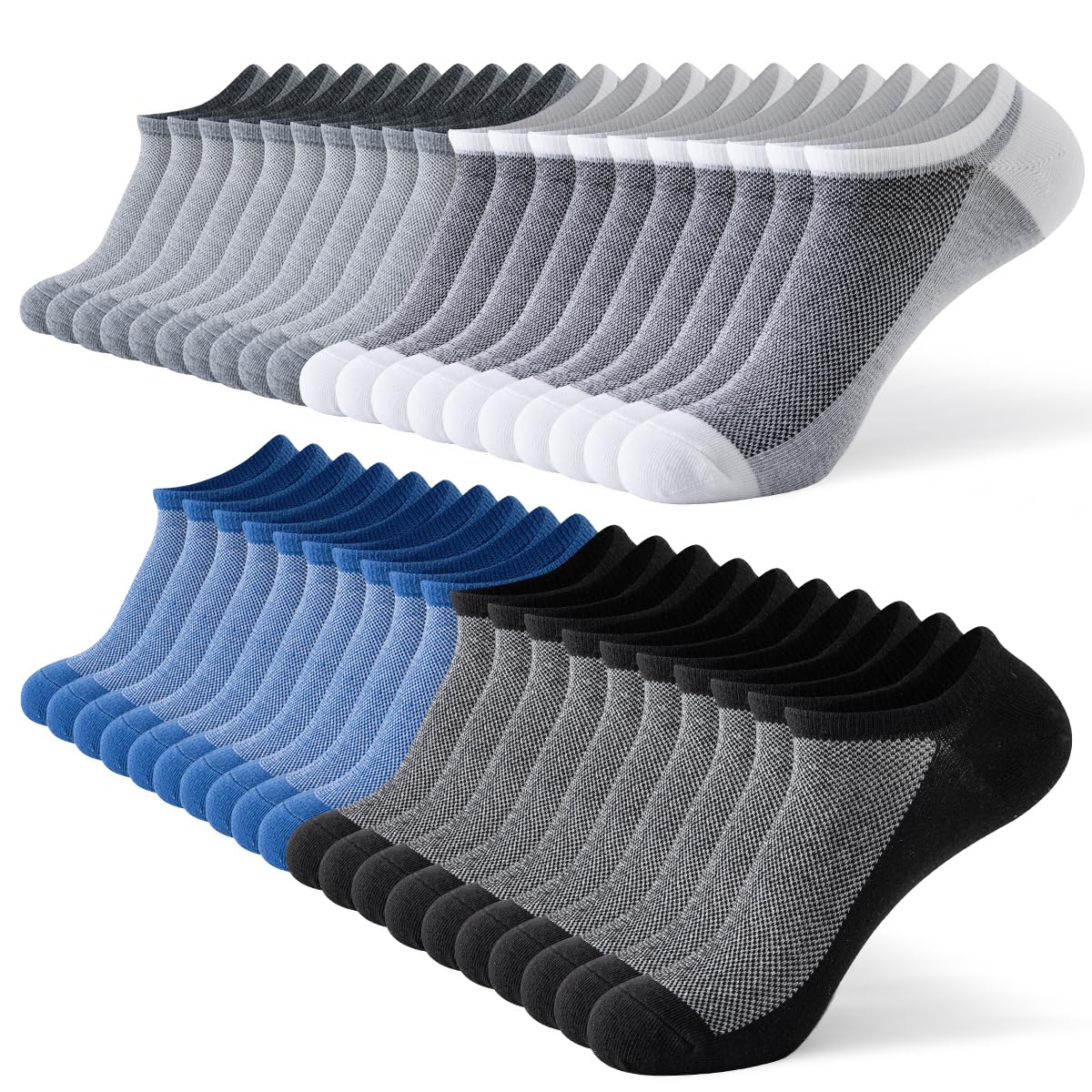 JOYNÉE 20 Pairs Men's No Show Socks - Low Cut Ankle Socks for Men, Breathable Short Casual Socks for Everyday Wear, Sports & Work - Perfect for Sneakers & Loafers