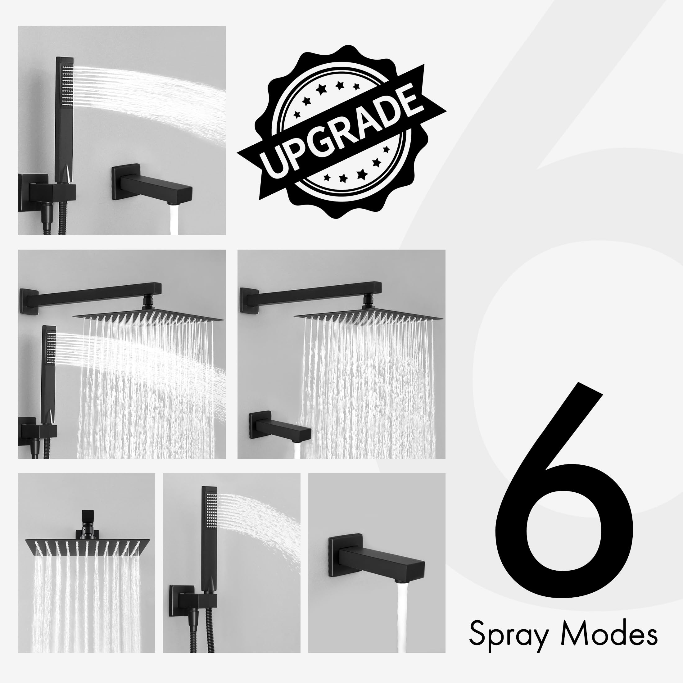 Premium KES Black Shower Faucet Set - Pressure Balancing Shower Valve Trim Kit with 10